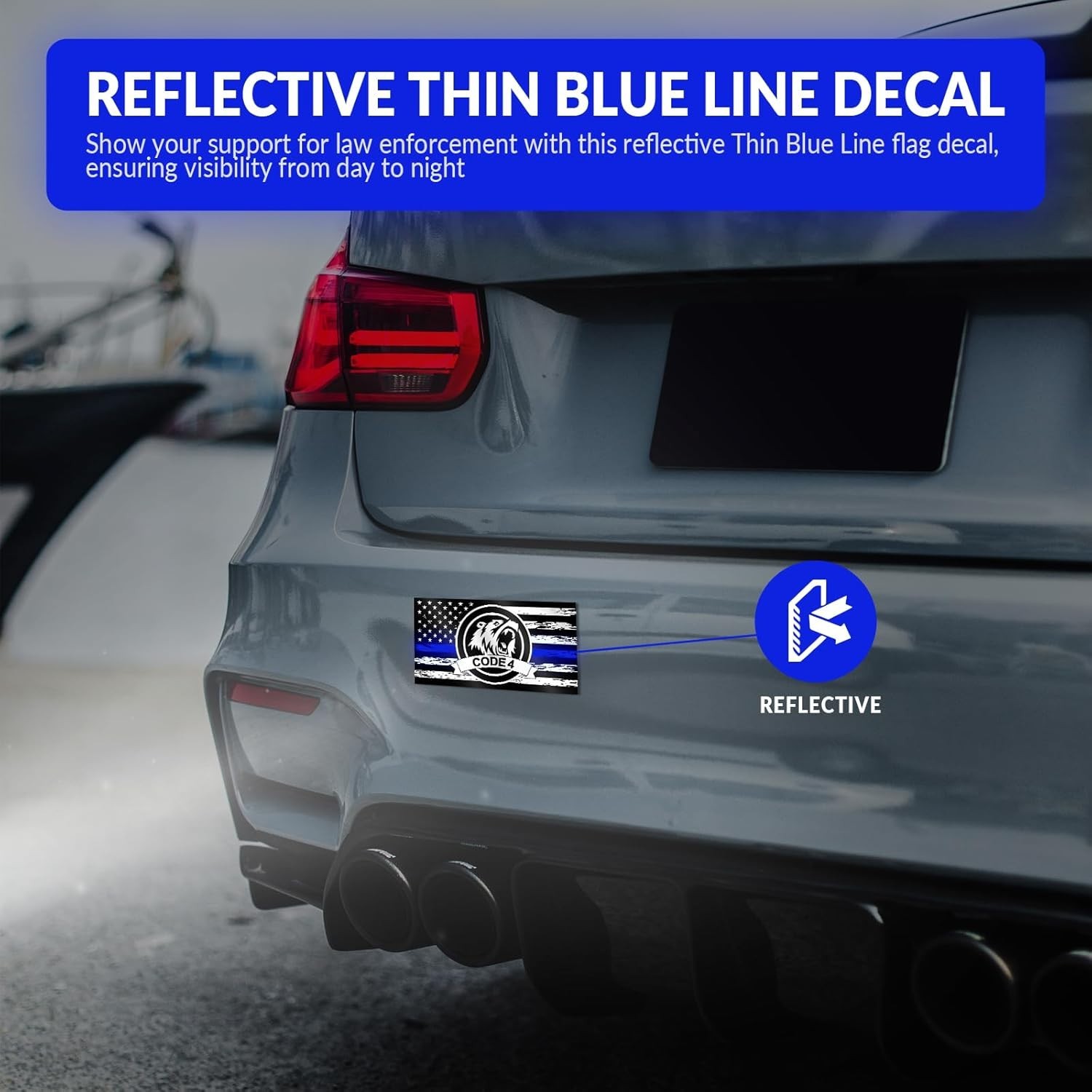 Thin Blue Line Code 4 Flag Decal – 4 Pack Police Support Stickers & Magnetic