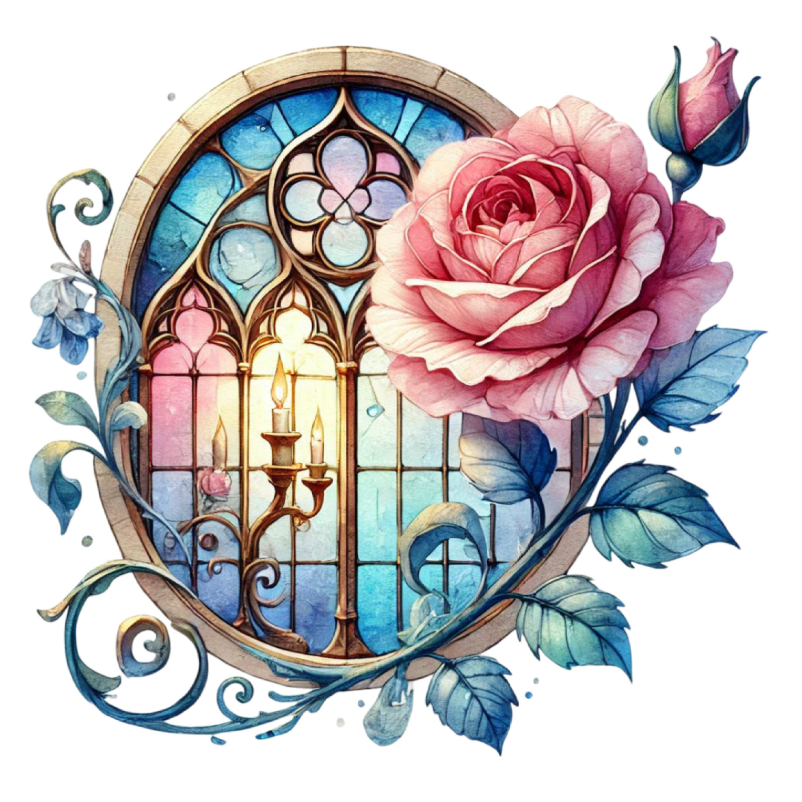 Wall Decal Sticker Roses Stained Glass Window Wall Sticker 18X18cm Large