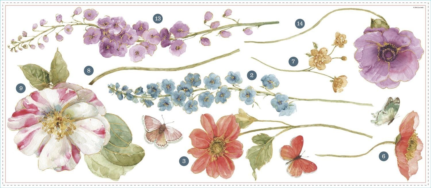 RoomMates RMK3261GM Lisa Audit Garden Flowers Peel and Stick Giant Wall Decal