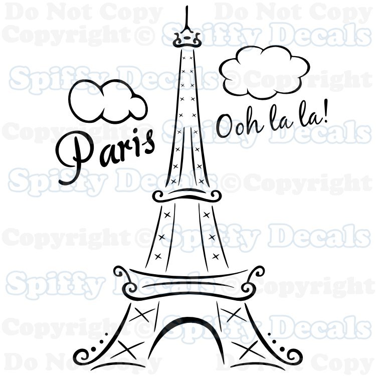 EIFFEL TOWER PARIS FRANCE OOH LA LA Clouds Vinyl Wall Decal Decor Art Home NEW