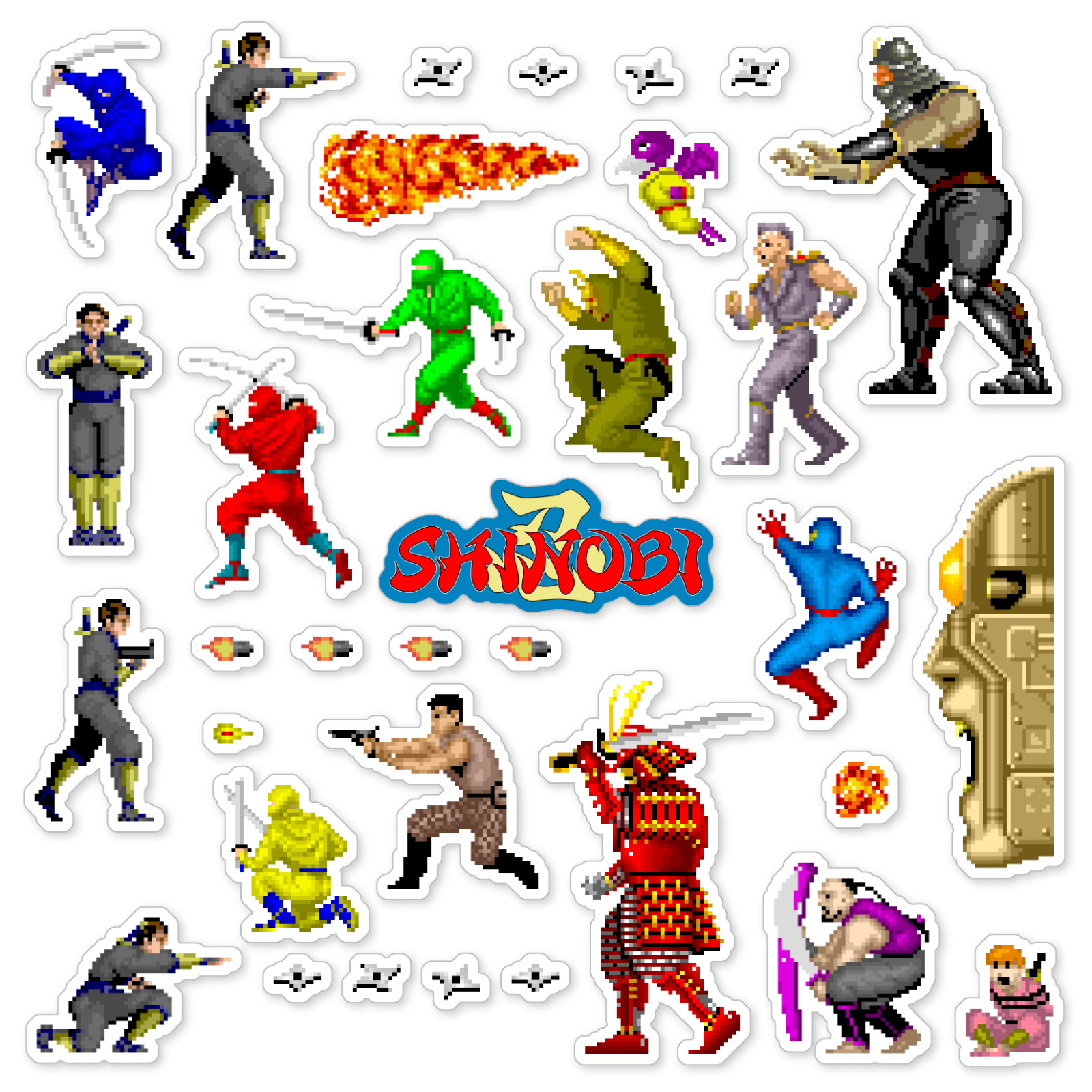 Shinobi Stickers Arcade Pixel Art 34 Sticker Pack