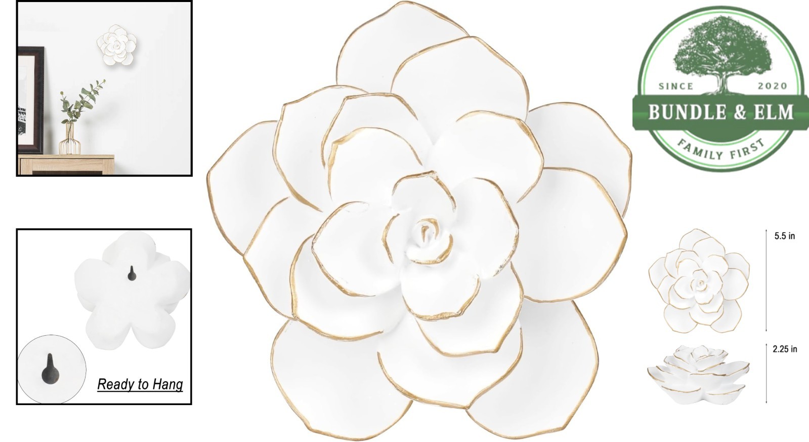 Resin Flower Wall Decor, Rustic 3D Sculpture for Bathroom, Living Room, Bedroom