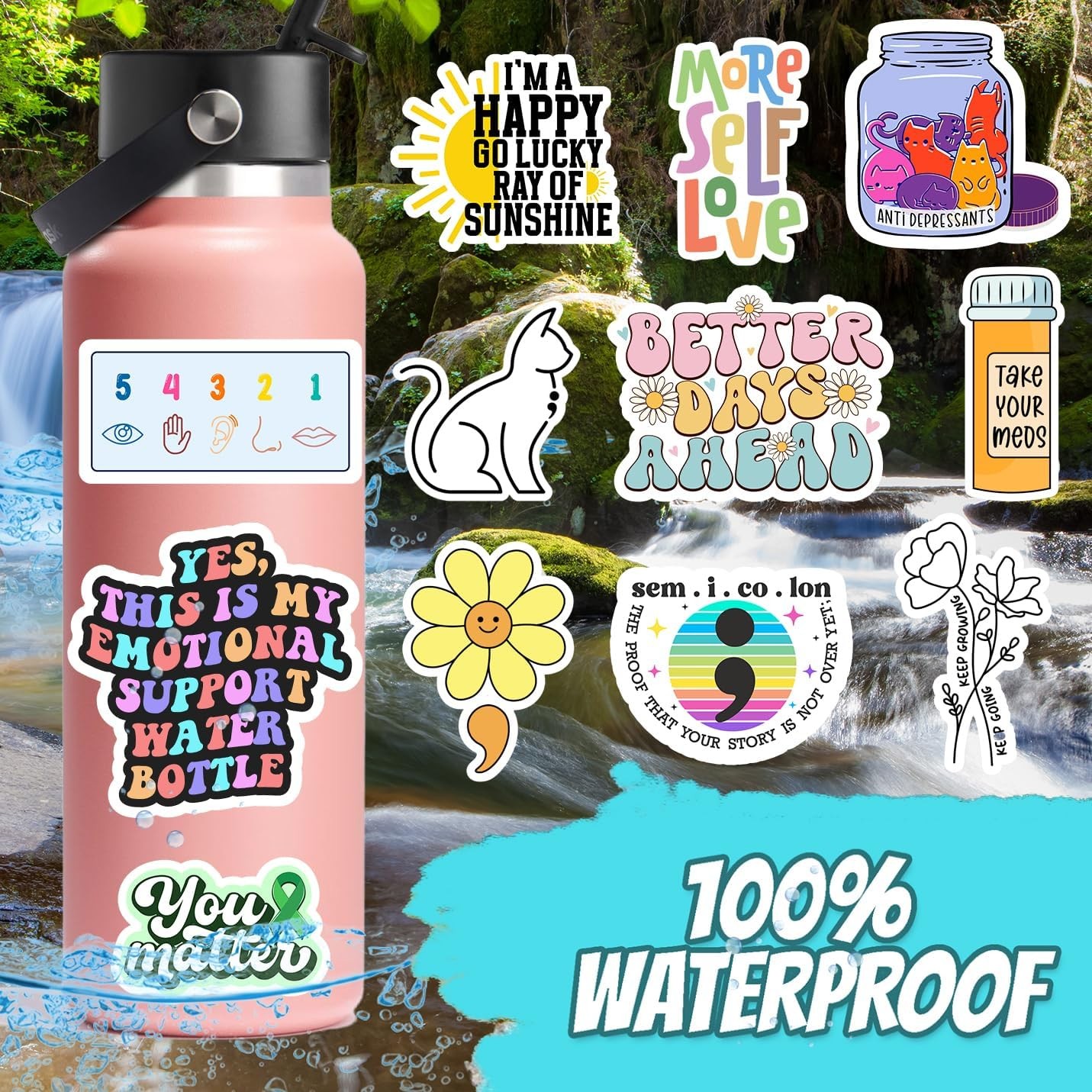 Puraesla Mental Health Stickers 150 Pcs, Positive Quote Decals