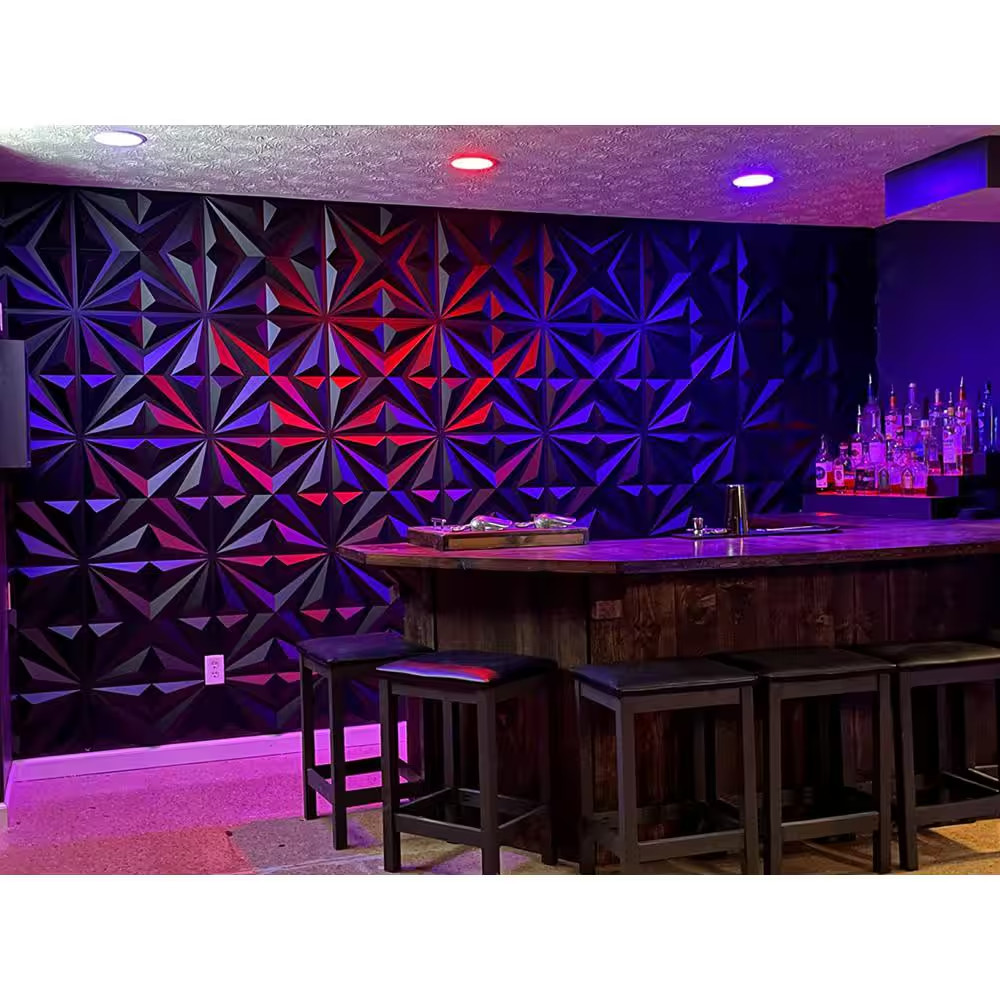 19.7 In. X 19.7 In. 32 Sq. Ft. Black PVC 3D Wall Panel Star Textured for Interio