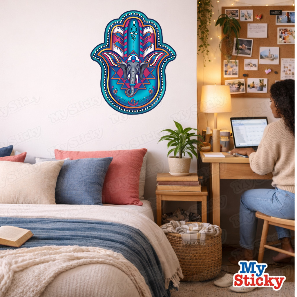 Hamsa Hand Ganesh Wall Decal Hindu Elephant Peel & Stick Yoga Meditation Decor
