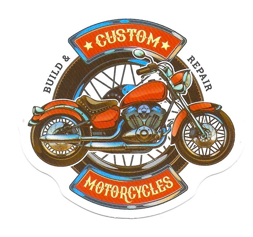 Custom Motorcycles Vinyl Sticker Build and Repair Red Chopper Garage Decal Art
