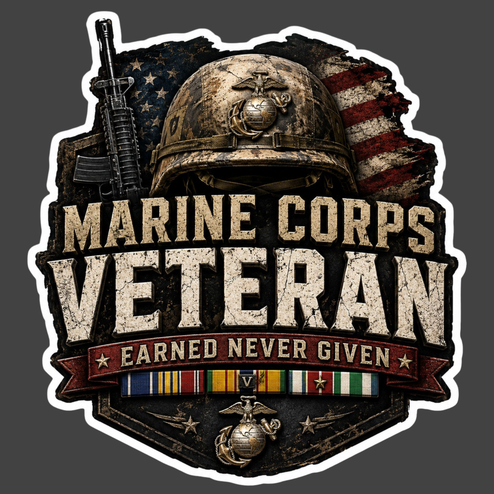 Marine Veteran Sticker Vinyl Decal Earned Never Given USMC Patriotic Military