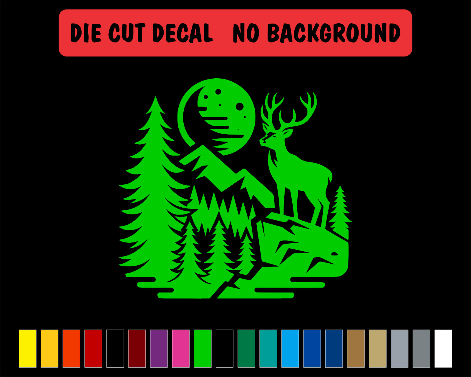 DEER and Mountain Scene Vinyl Decal. Car Window Sticker