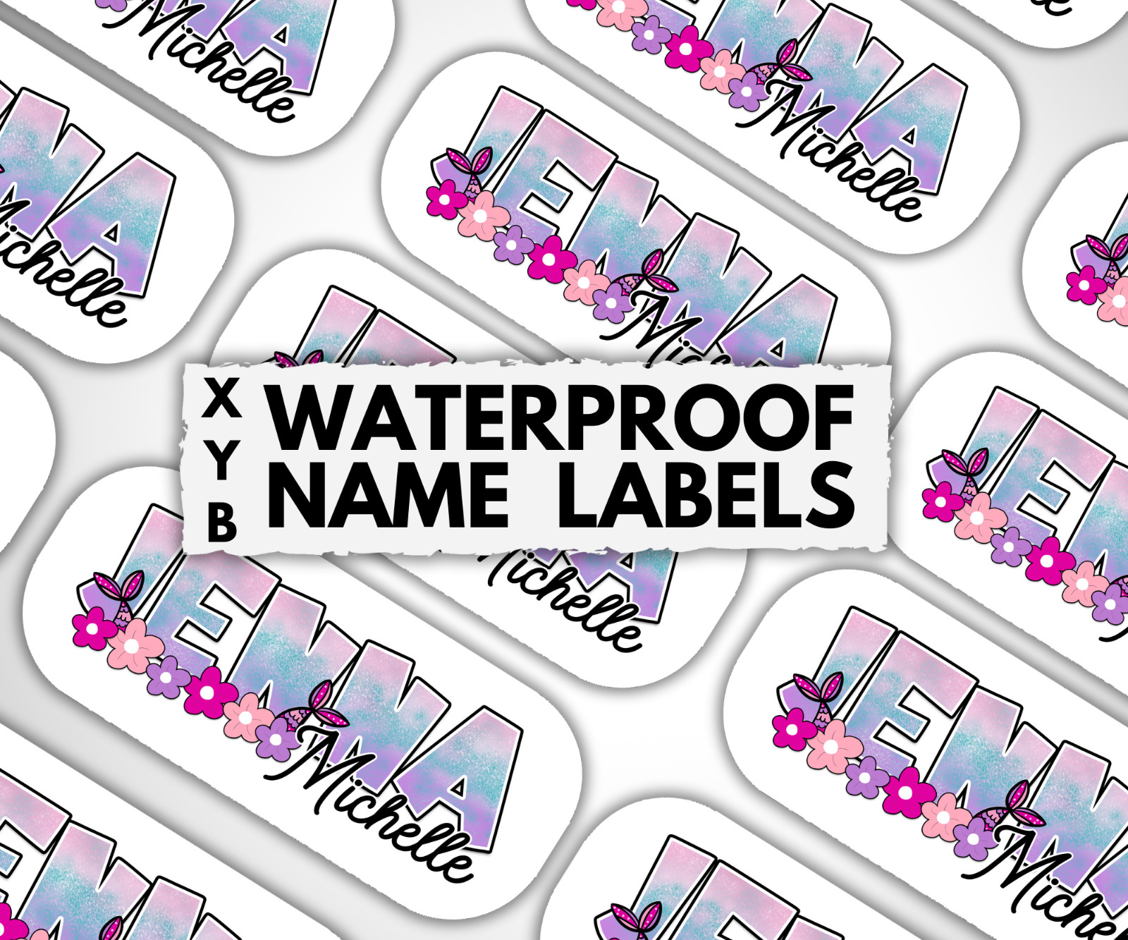 Custom Waterproof Mermaid Name Labels for School, Daycare, Lunchboxes & Gifts
