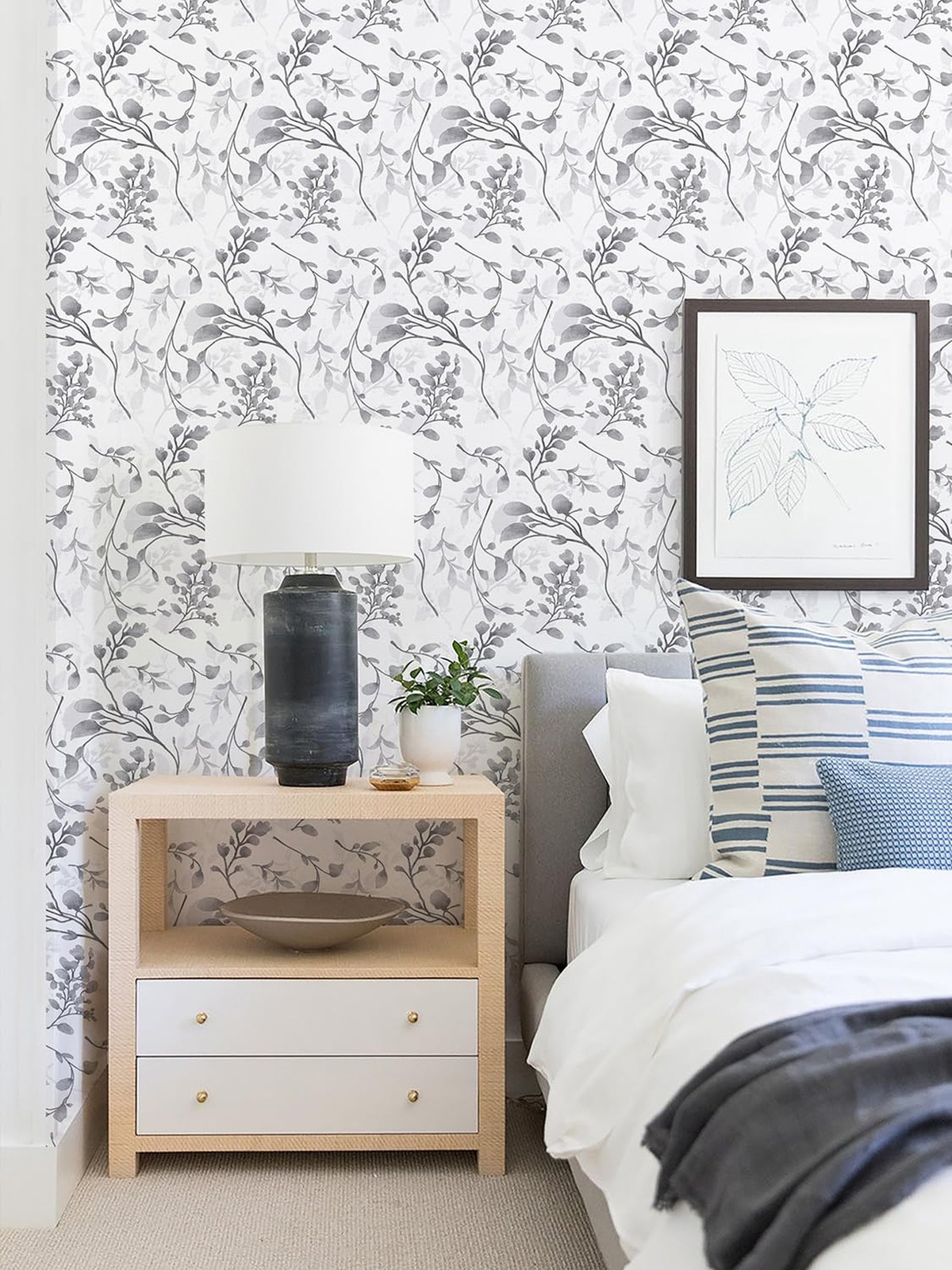Orainege Gray Floral Wallpaper Peel and Stick Wallpaper 17.7 in ×118.1 in S