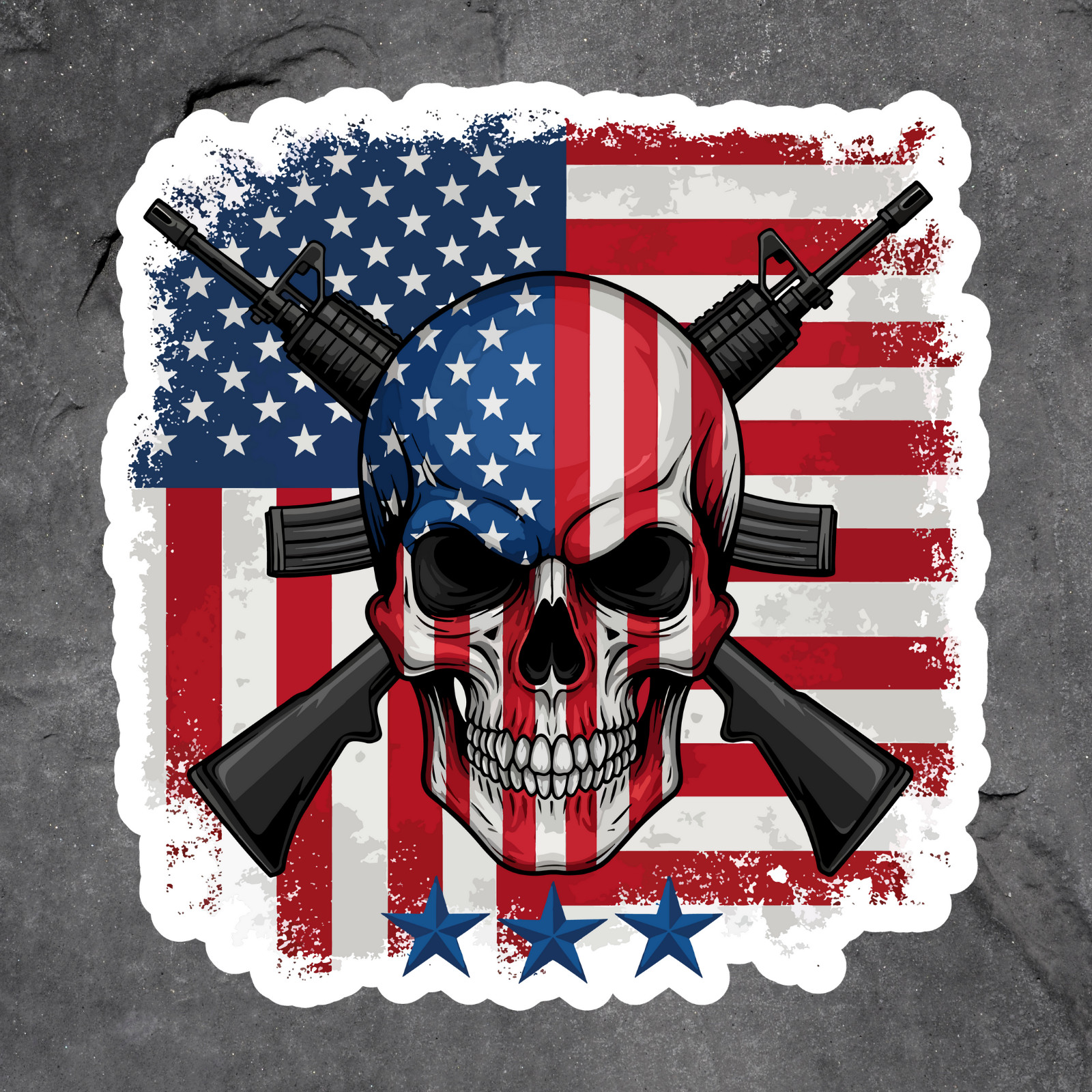 Patriotic Sticker Vinyl Decal American Flag Skull Guns Stars Bold Graphic