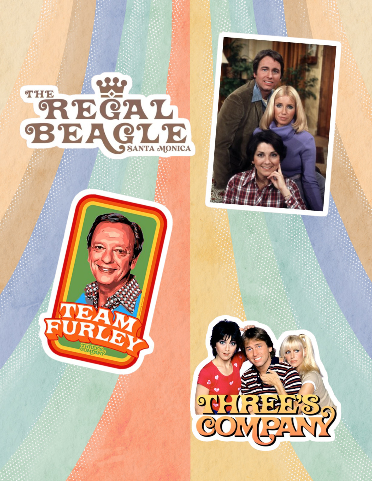 Three's Company retro TV 4pc Sticker Pack