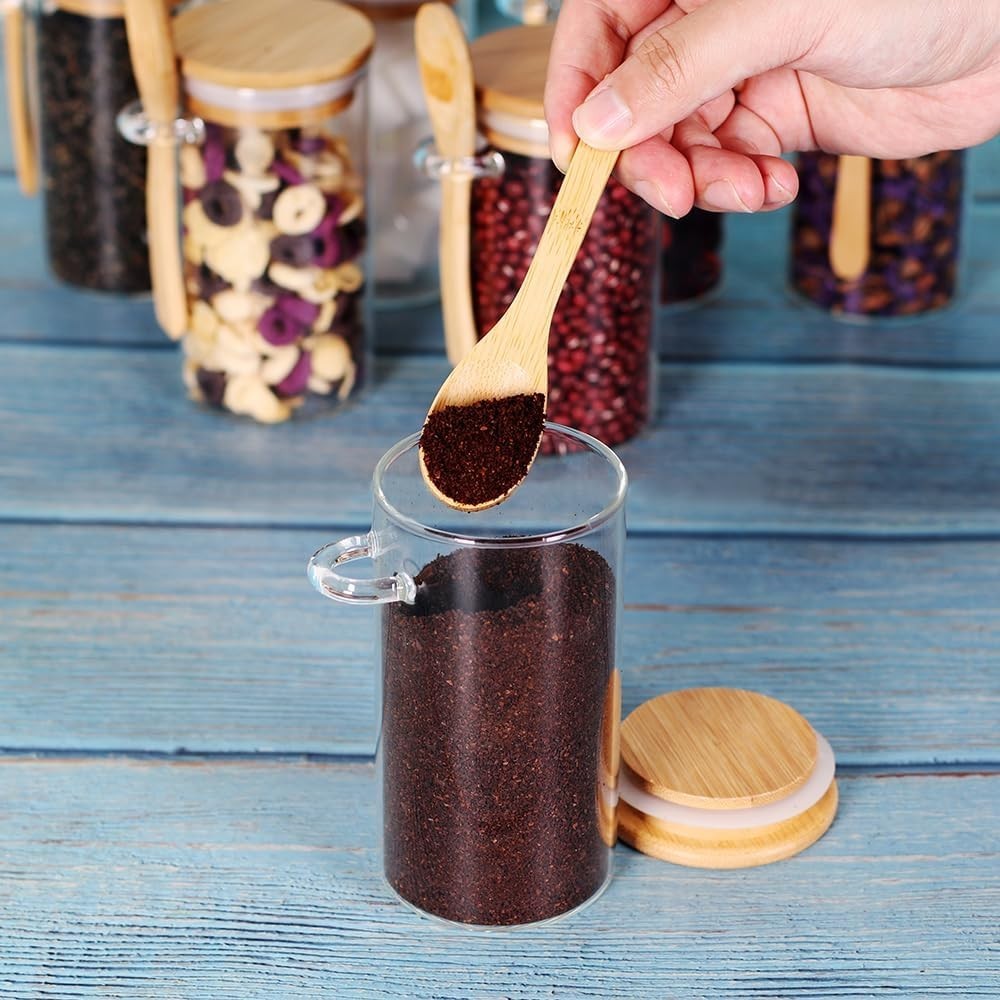 Glass Jar with Bamboo Lid and Spoon, 8Pack 10 OZ Tea Containers for Loose Lea…