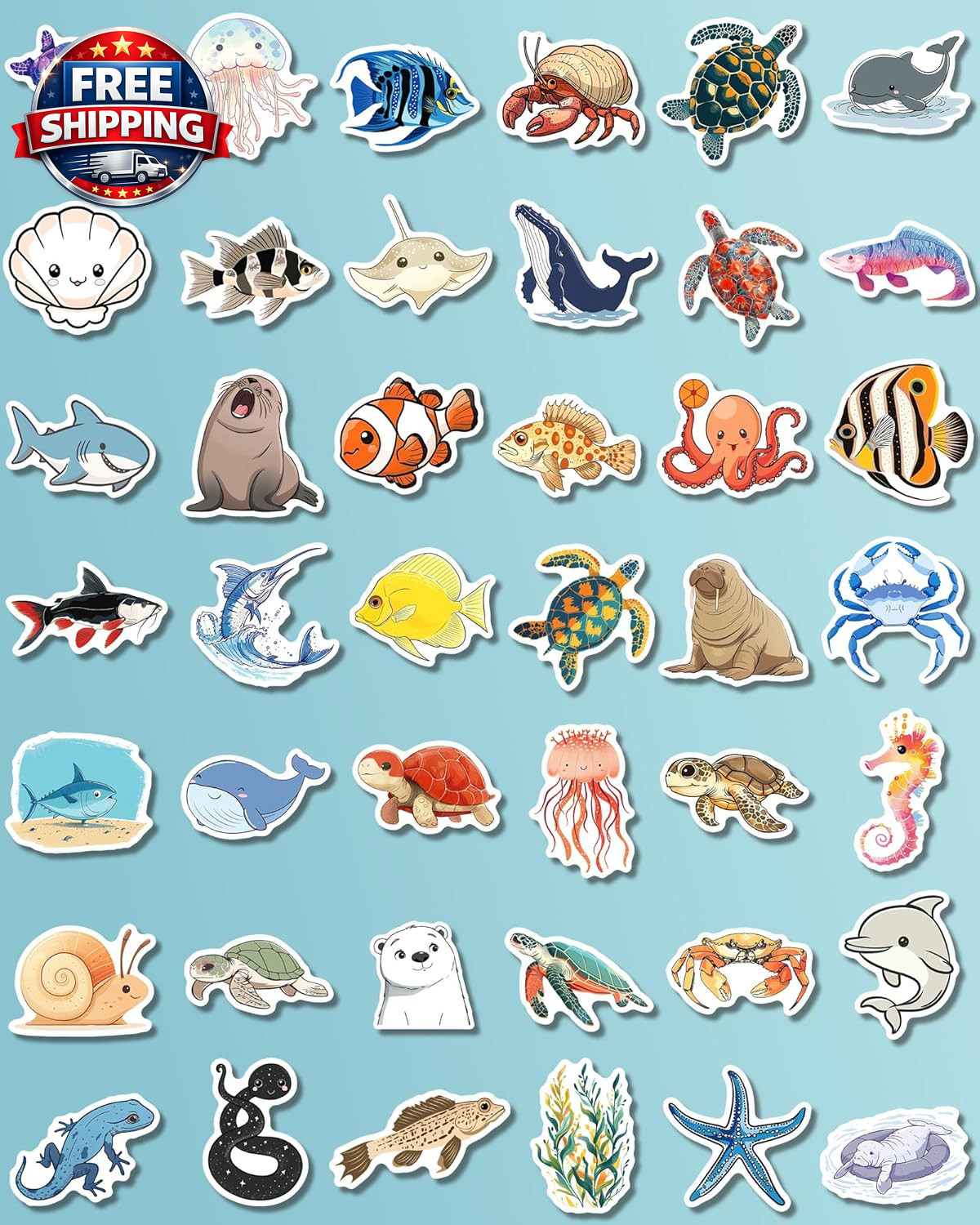 100 Pcs Ocean Stickers for Kids Teens Adults, under the Sea Animal Fish Turtle S