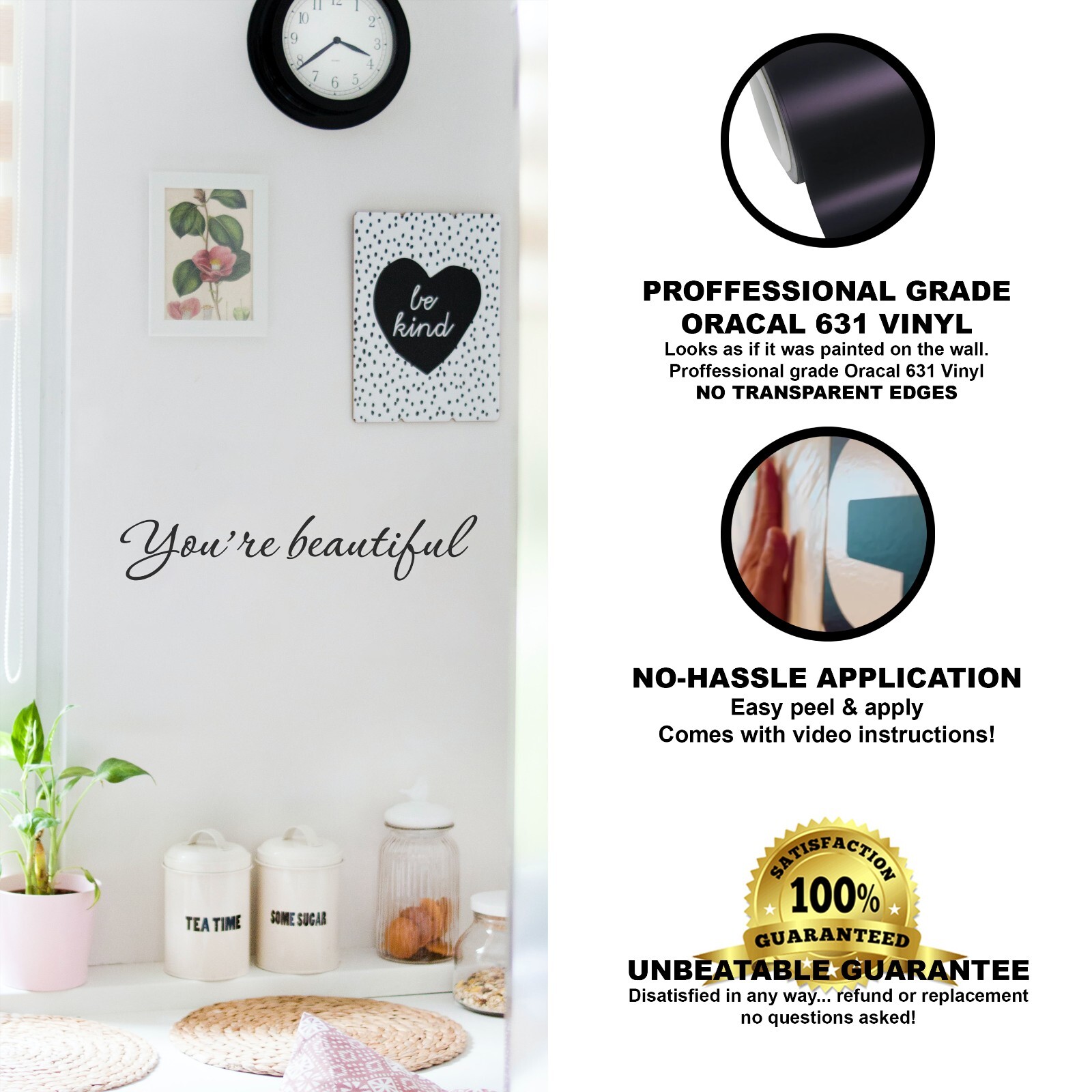 You're beautiful wall decal love quote sticker for bedroom bathroom 22×4 inches