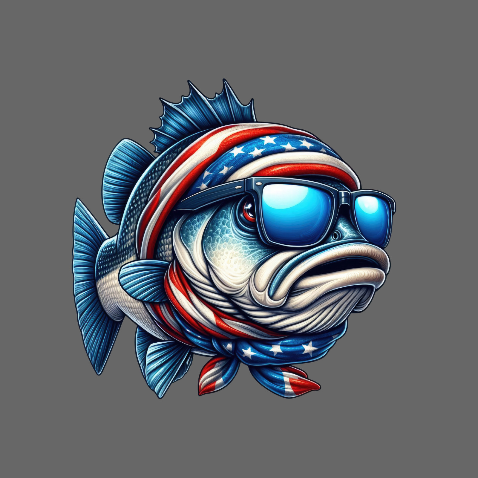 Fishing sticker vinyl decal patriotic fish sunglasses bold red white blue art