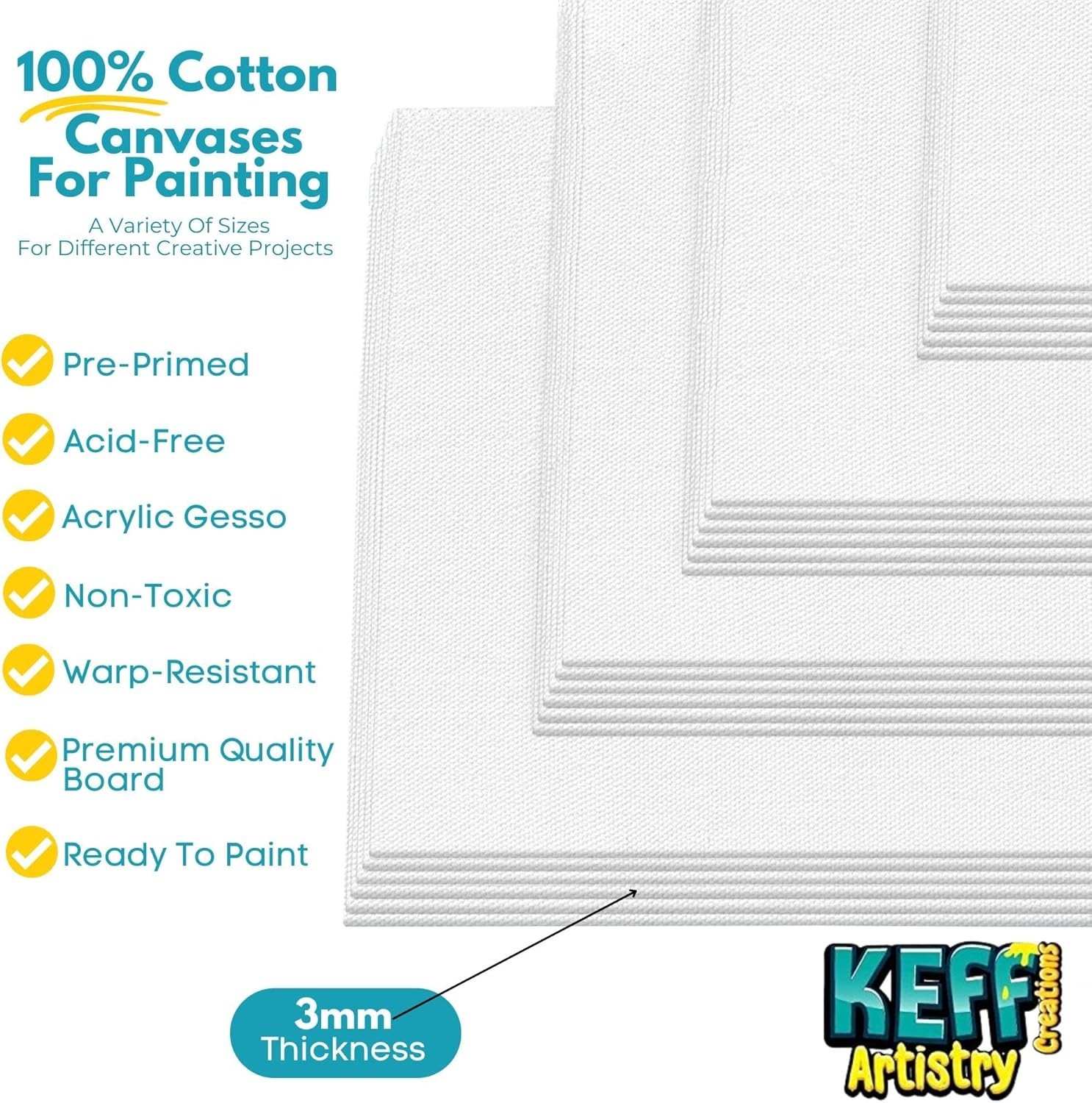 24-Pack Canvas for Painting, 6 of 5X7, 8X10, 9X12,11X14 Painting Canvas Boards