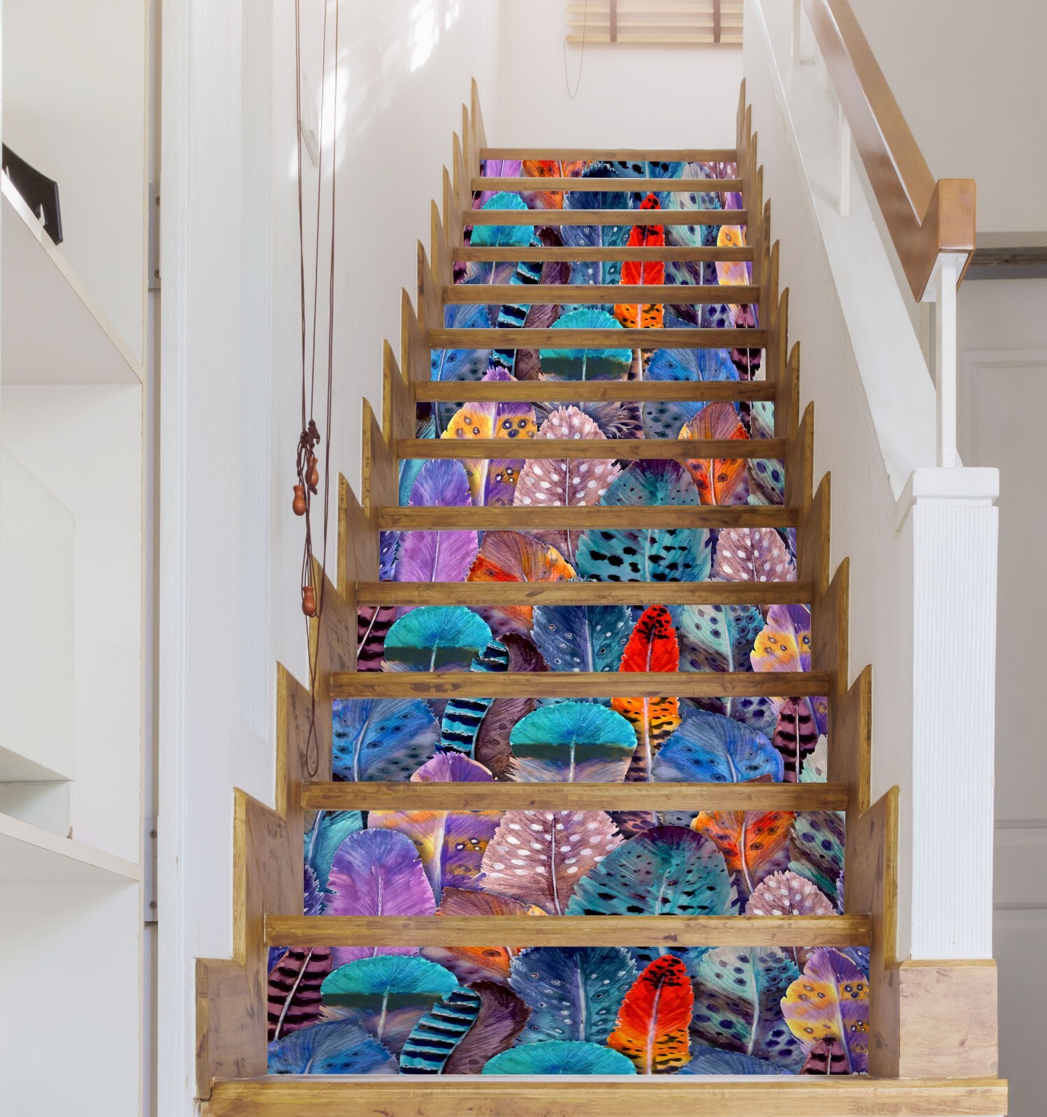 3D Color Feathers ZHU602 Stairs Risers Decoration Photo Mural Vinyl Wallpaper Am