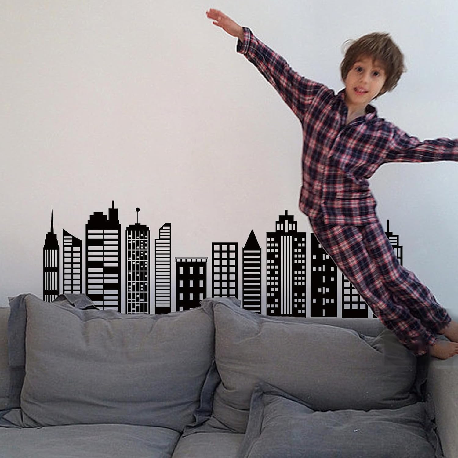 Cityscape Wall Stickers Buildings Silhouettes PVC Decals 38.6X14In