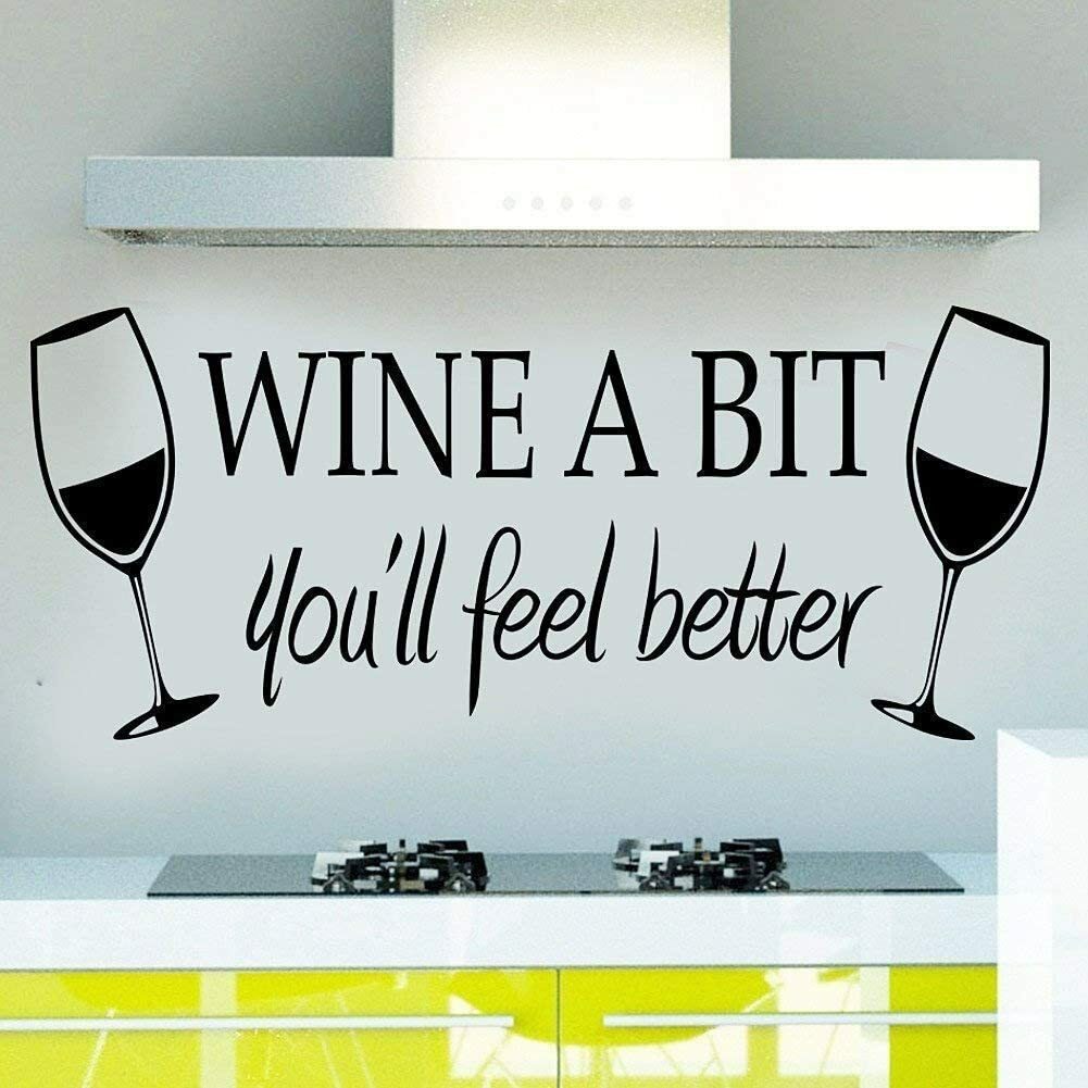WINE A BIT Quote Letter Wall Sticker Decal Home Arts Kitchen Decoration decor