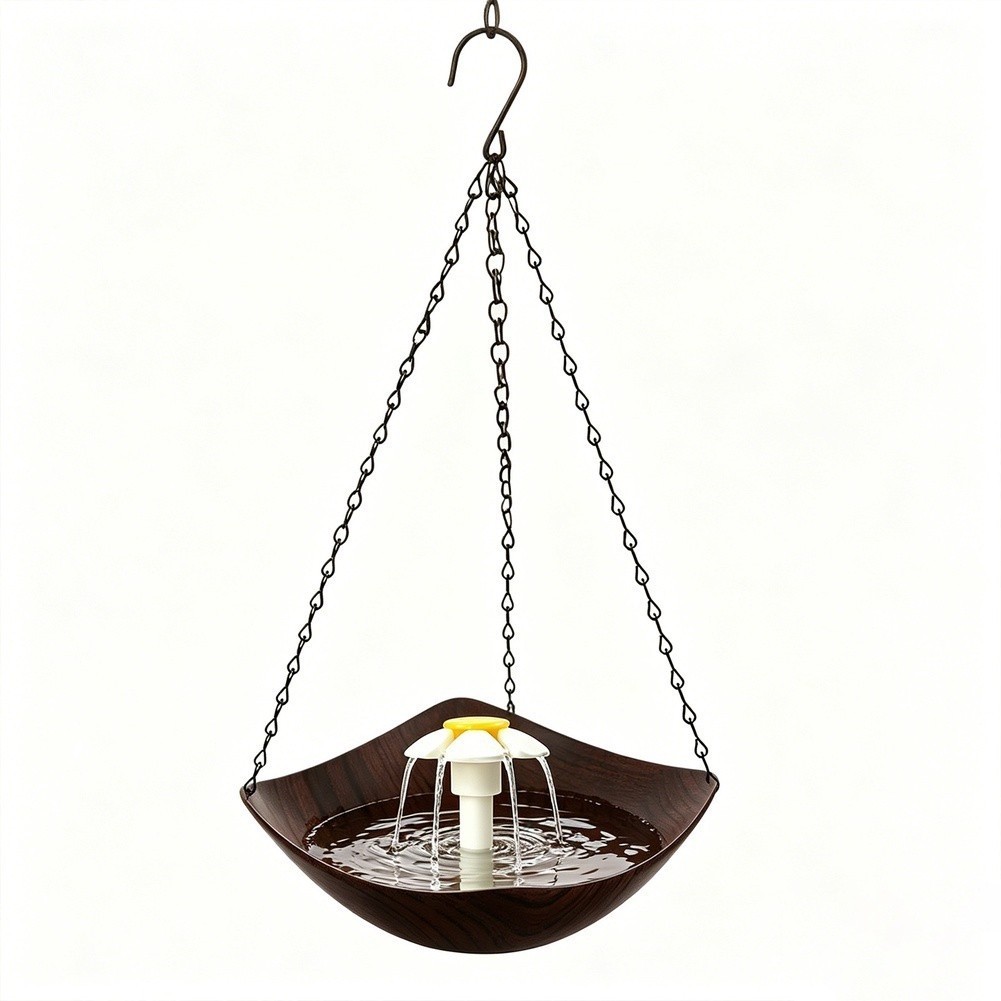 Garden Bird Bath with Solar Fountain and Feeding Area Designed for Hanging Use