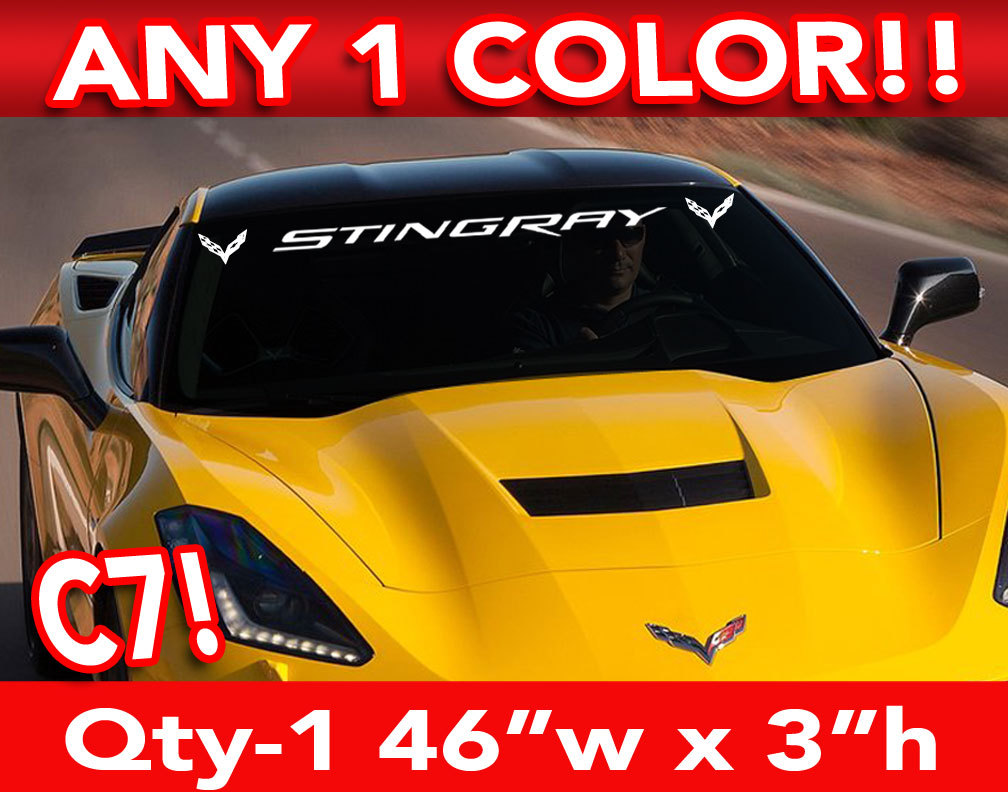C7 CORVETTE Stingray w Side Logos WINDSHIELD DECAL STICKER 46"w x3"h Any 1 Color