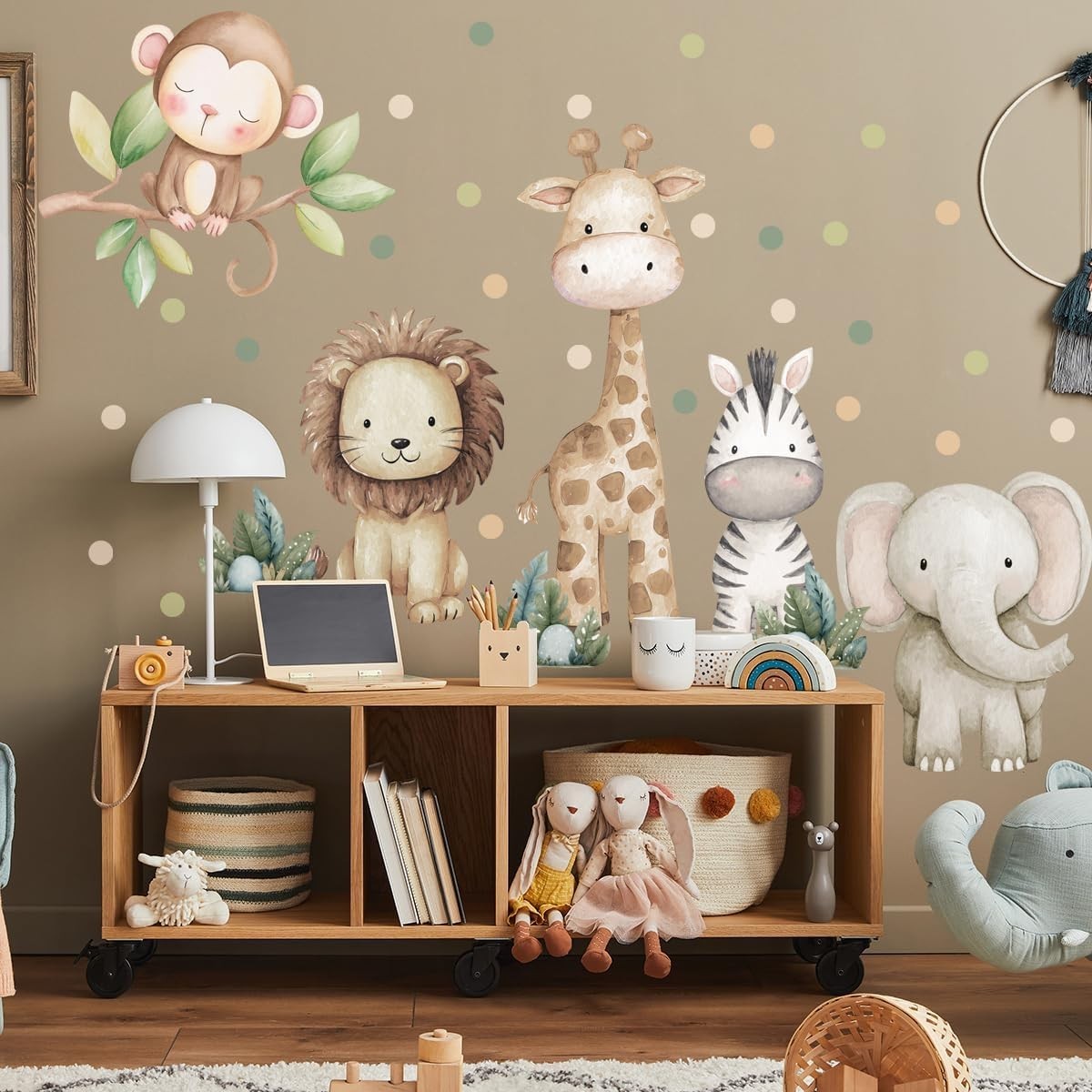 Safari Animals Nursery Wall Decal, Peel and Stick Nursery Mural Jungle Animal…