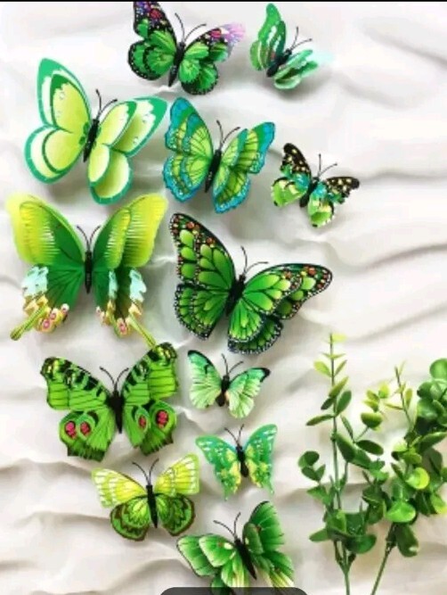3D Magnetic Butterfly Wall Sticker Reusable PVC 12 Pack Green Butterflies Asst