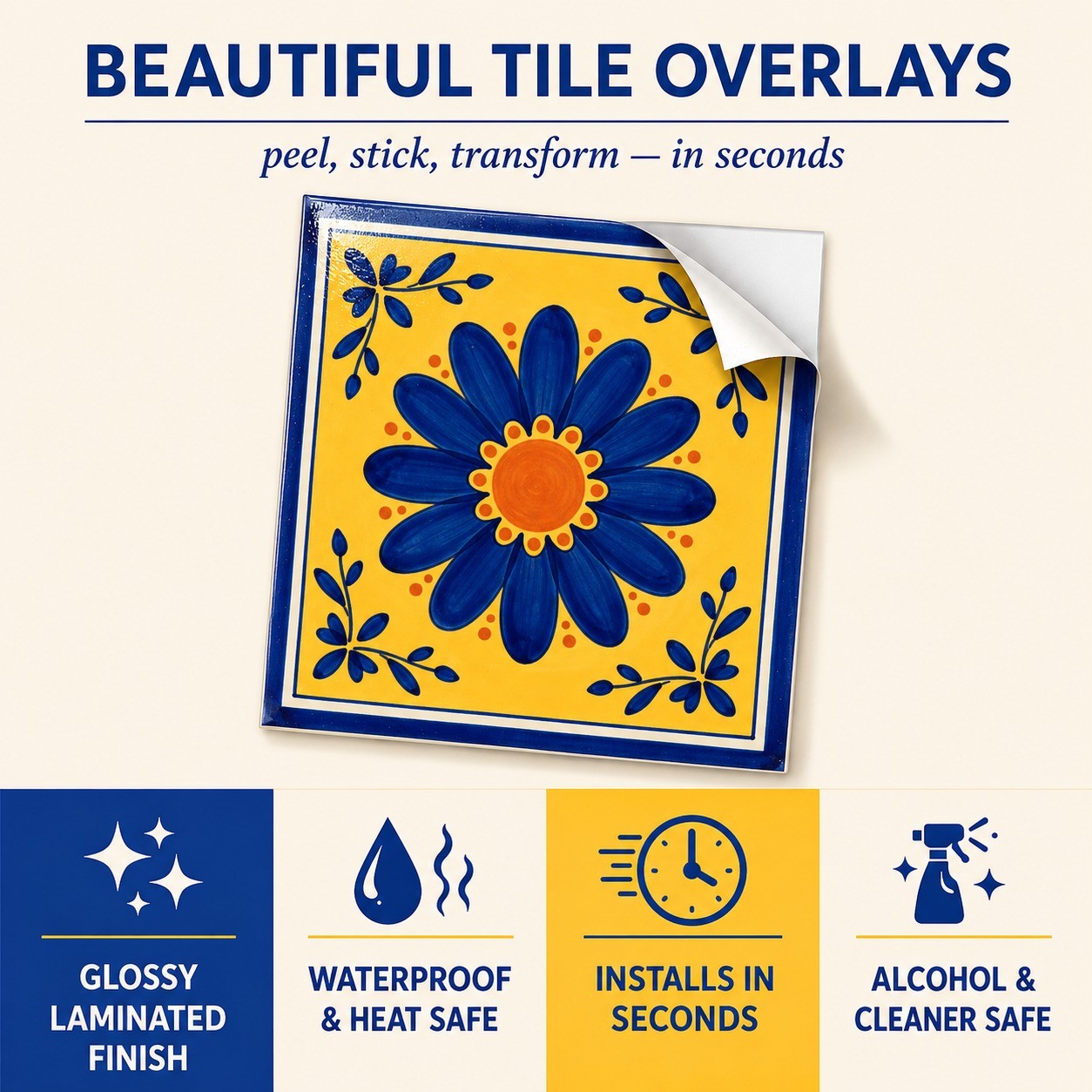 Peel and Stick Tile Stickers Blue Yellow Mexican Talavera Kitchen Backsplash