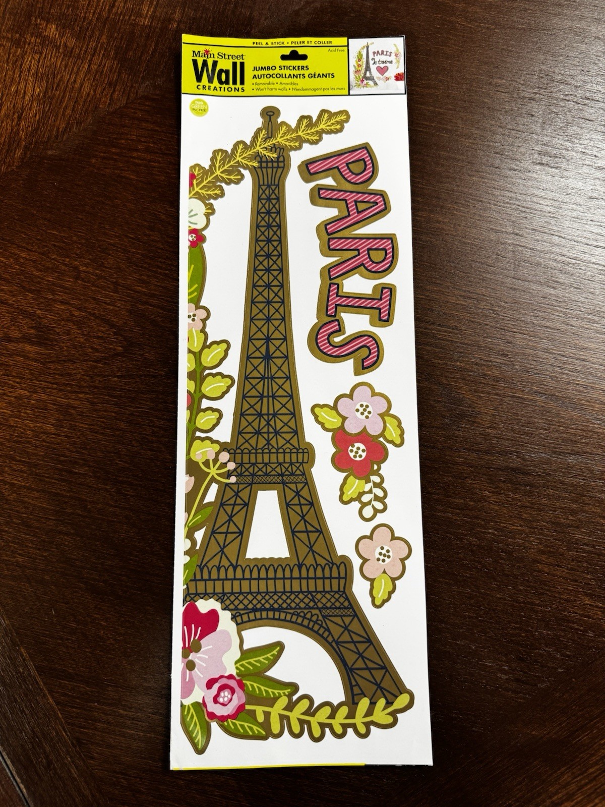 Main Street Wall Creations Jumbo Je t'aime Paris Eiffel Tower Vinyl