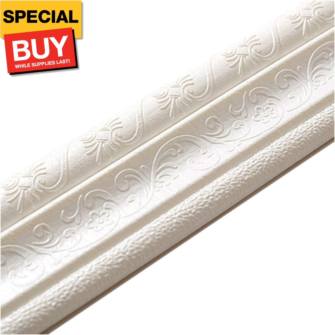 90"x 3" Self Adhesive Flexible Foam Molding Trim, 3D Sticky Decorative Wall Line