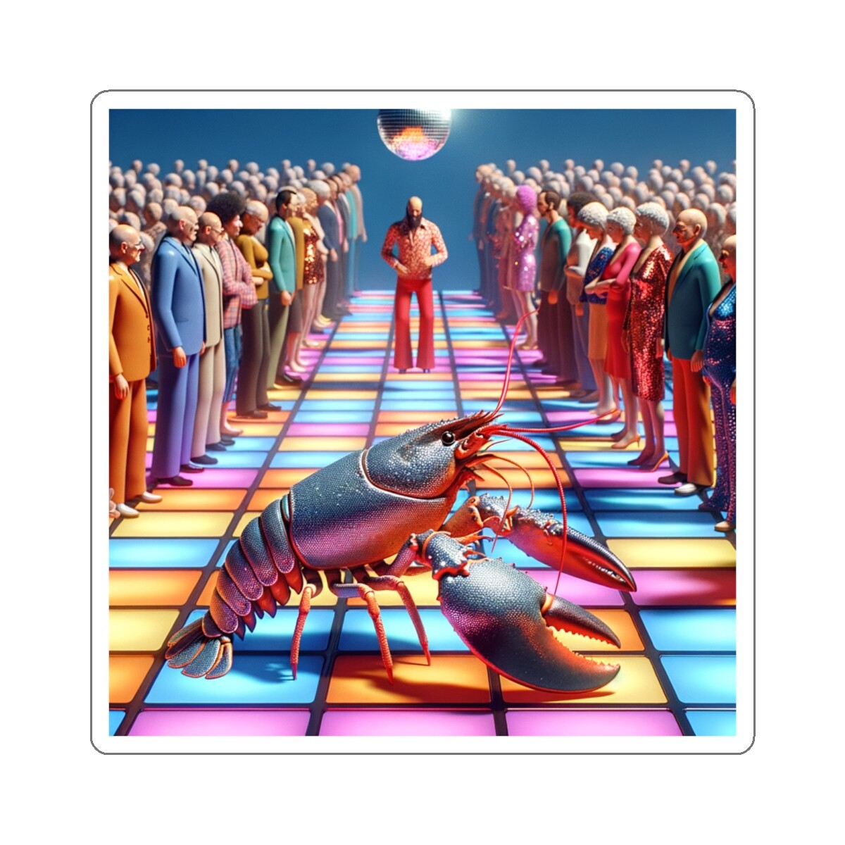 Weird Funny Sticker Disco Lobster Comical Scene Obscure 2×2" 3×3" 4×4" 6×6" Gift