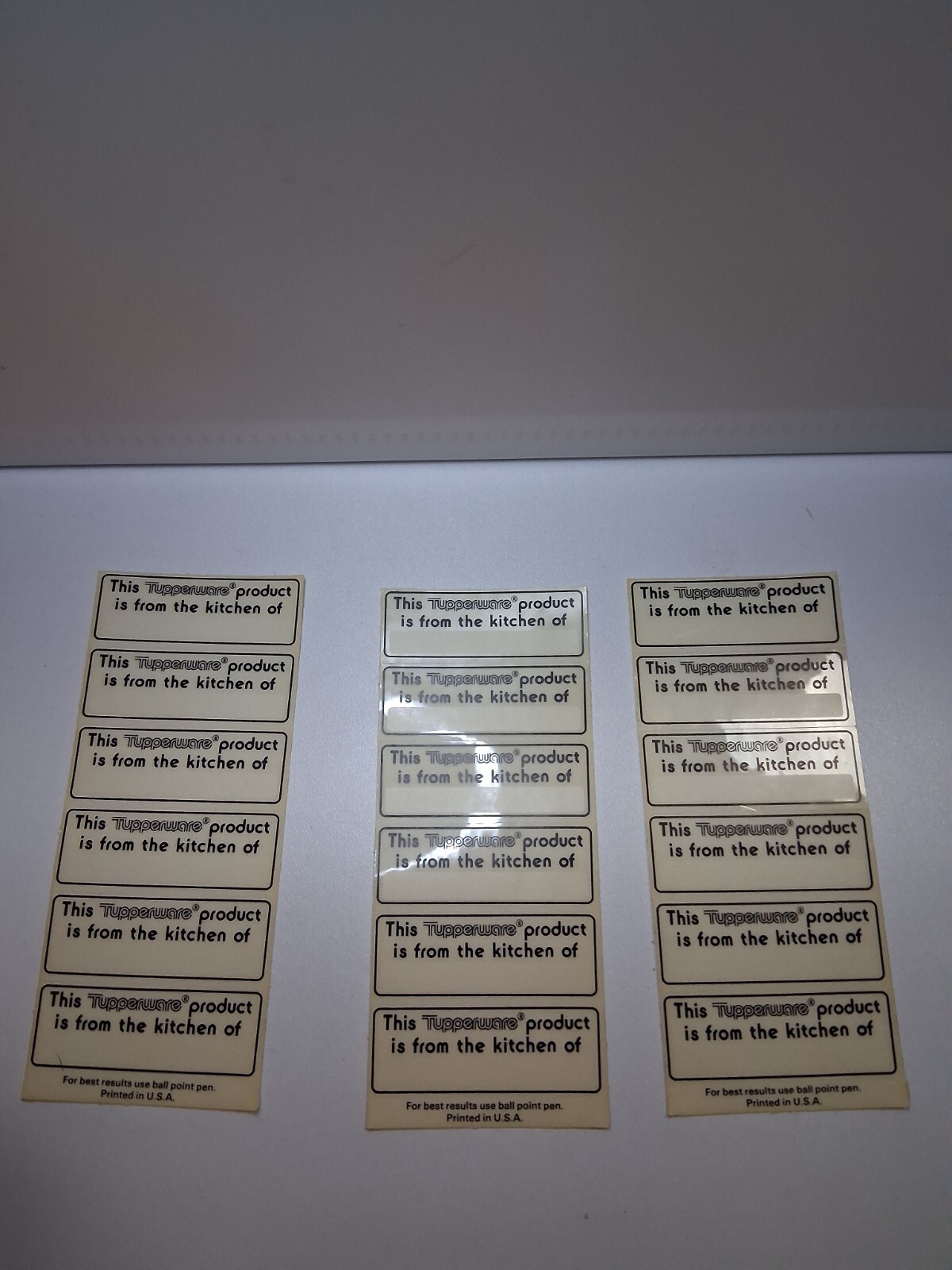 Tupperware Dish Labels Stickers "PRODUCT FROM KITCHEN OF" Tags 3 Sheets 21 Total