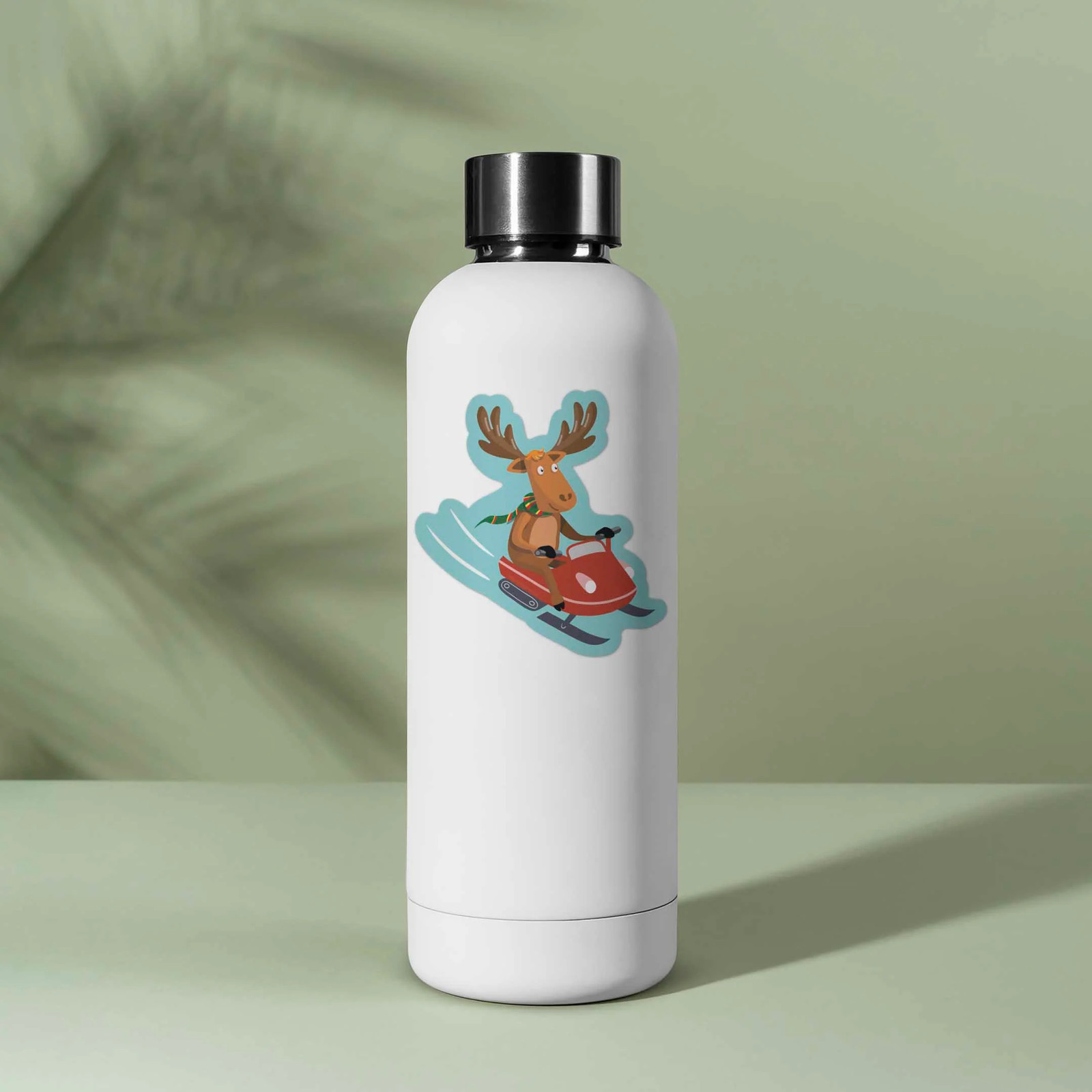 Cute Moose Snowmobile Sticker- Fun Decal for Water Bottle & Laptop