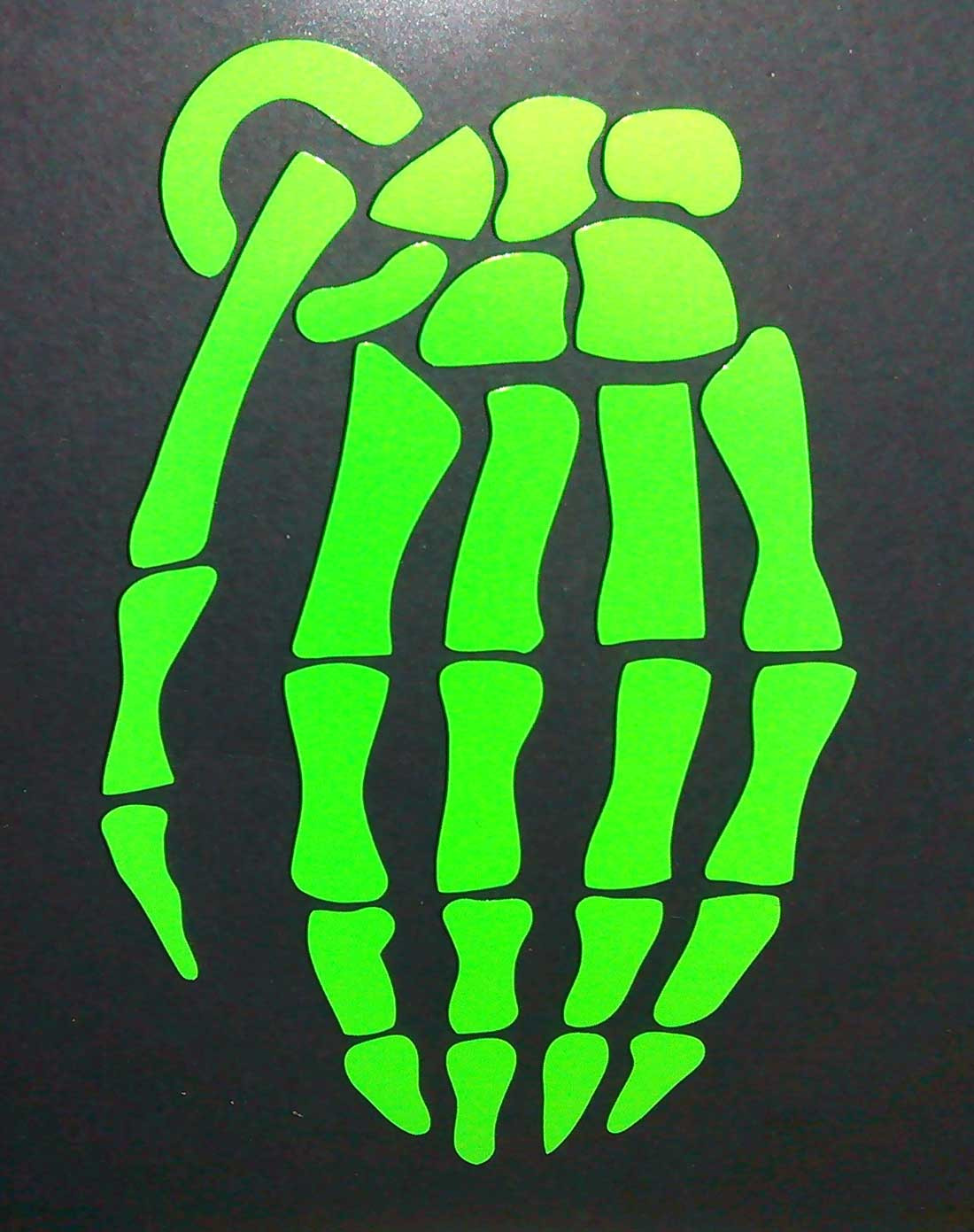 Grenade Gloves Skeleton 51/2" On the Longest Side, Die-Cut Vinyl Decal Sticker