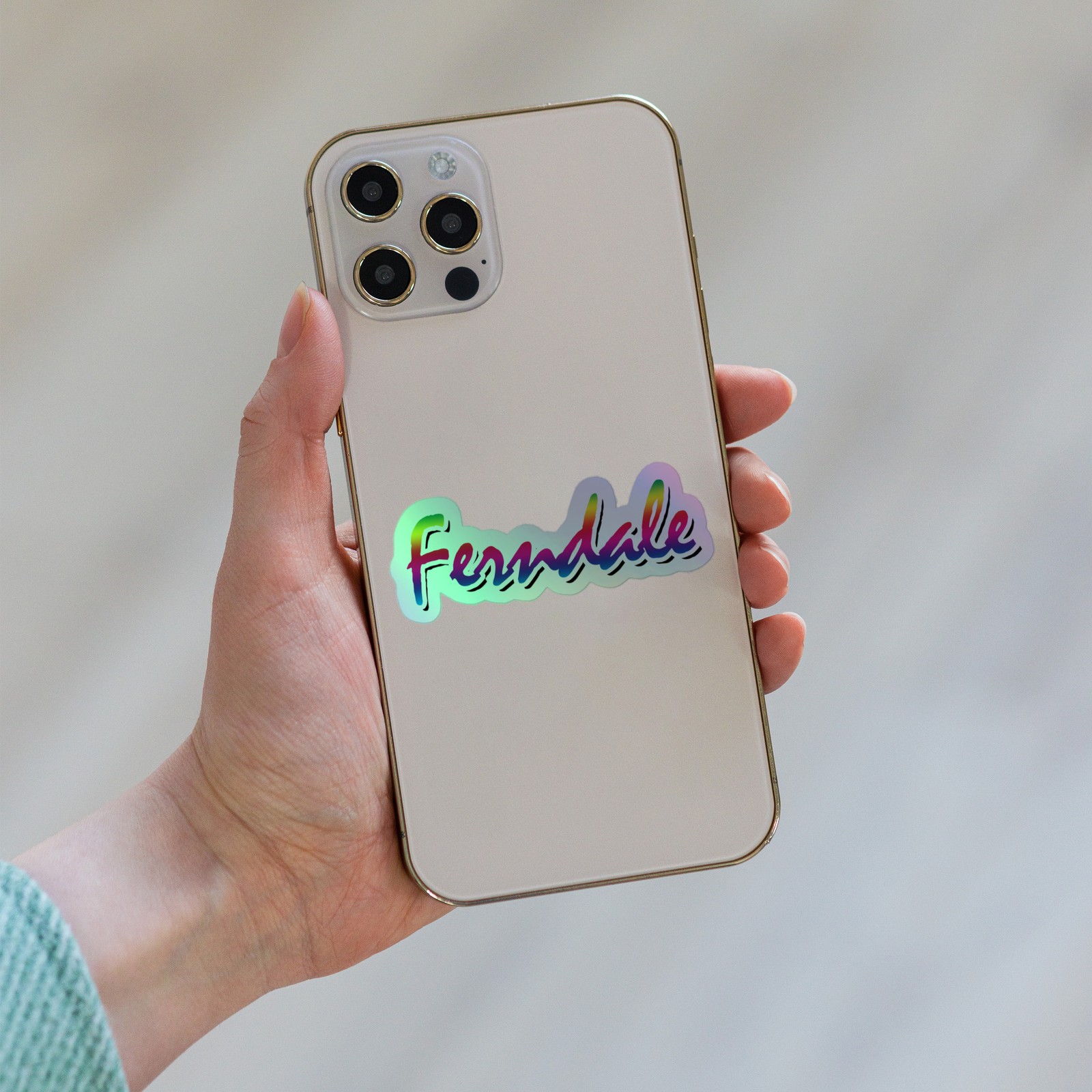 Ferndale Michigan script font Holographic stickers