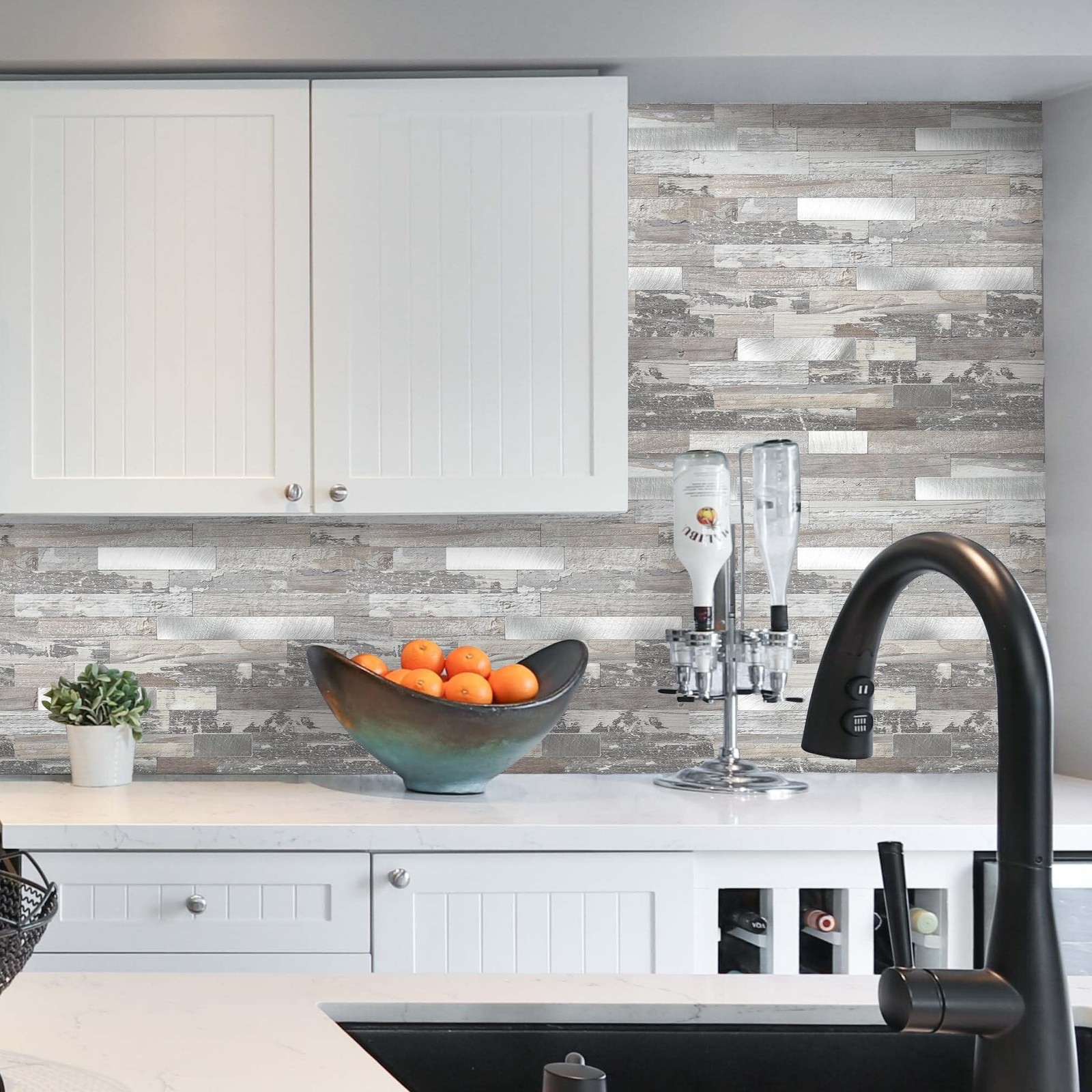 Yipscazo 20 – Sheet Peel and Stick Wood Metal Tile Backsplash, Stick on Tiles…