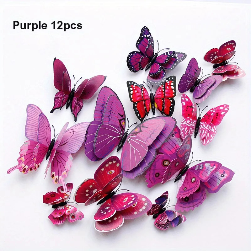 12Pcs 3D Double Layer Butterflies Wall Stickers Living Room Decor Wedding Kids R