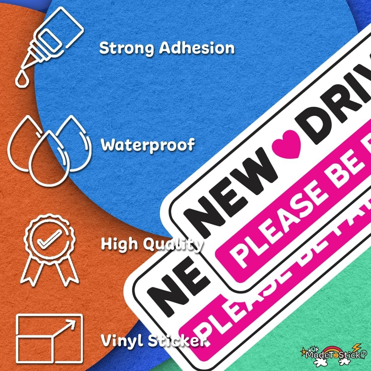 Pink New Student Driver Please Be Patient 2-Pack Vinyl Car Bumper Decal 2.8"x7.5