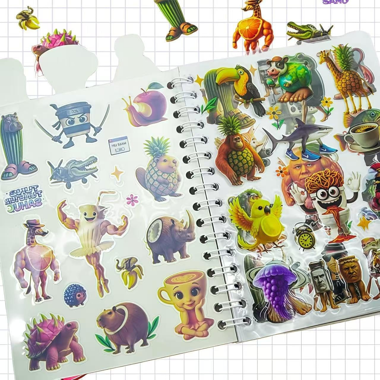 2 Pack – Spiralbound Italian Brainrot Cartoon Sticker/Notebooks, 6.7X4.3"