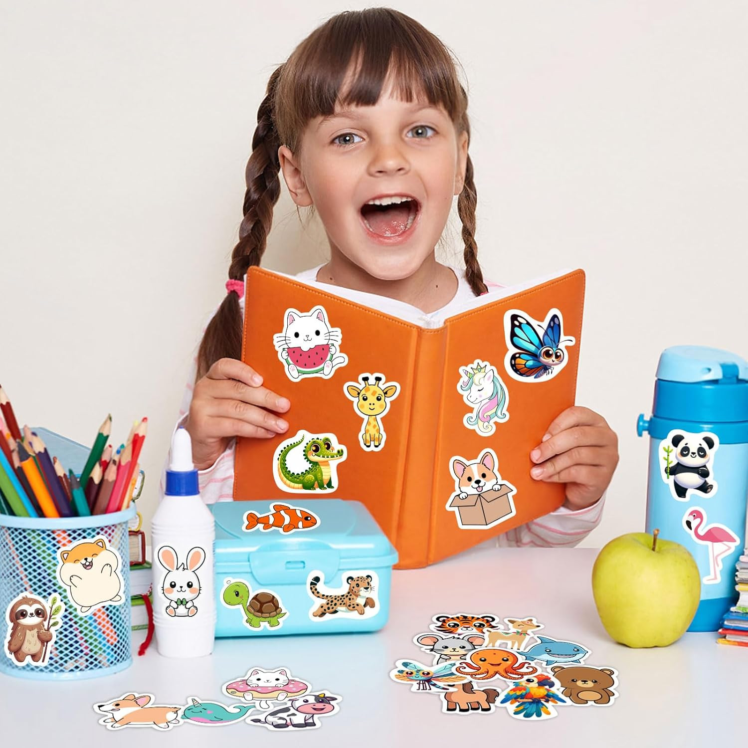 100 PCS Animal Stickers f Kids Vinyl Water Bottle Laptop Decals Classroom Prizes