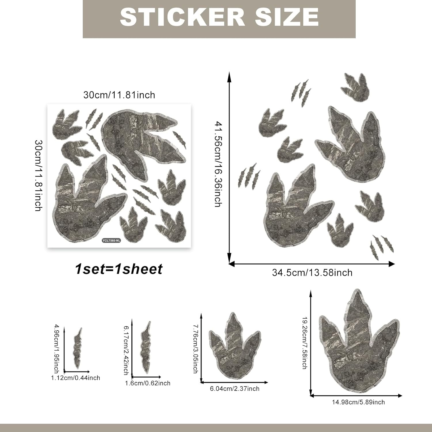 Glow in the Dark Blue Dinosaur Footprint Wall Stickers 2 Sheets