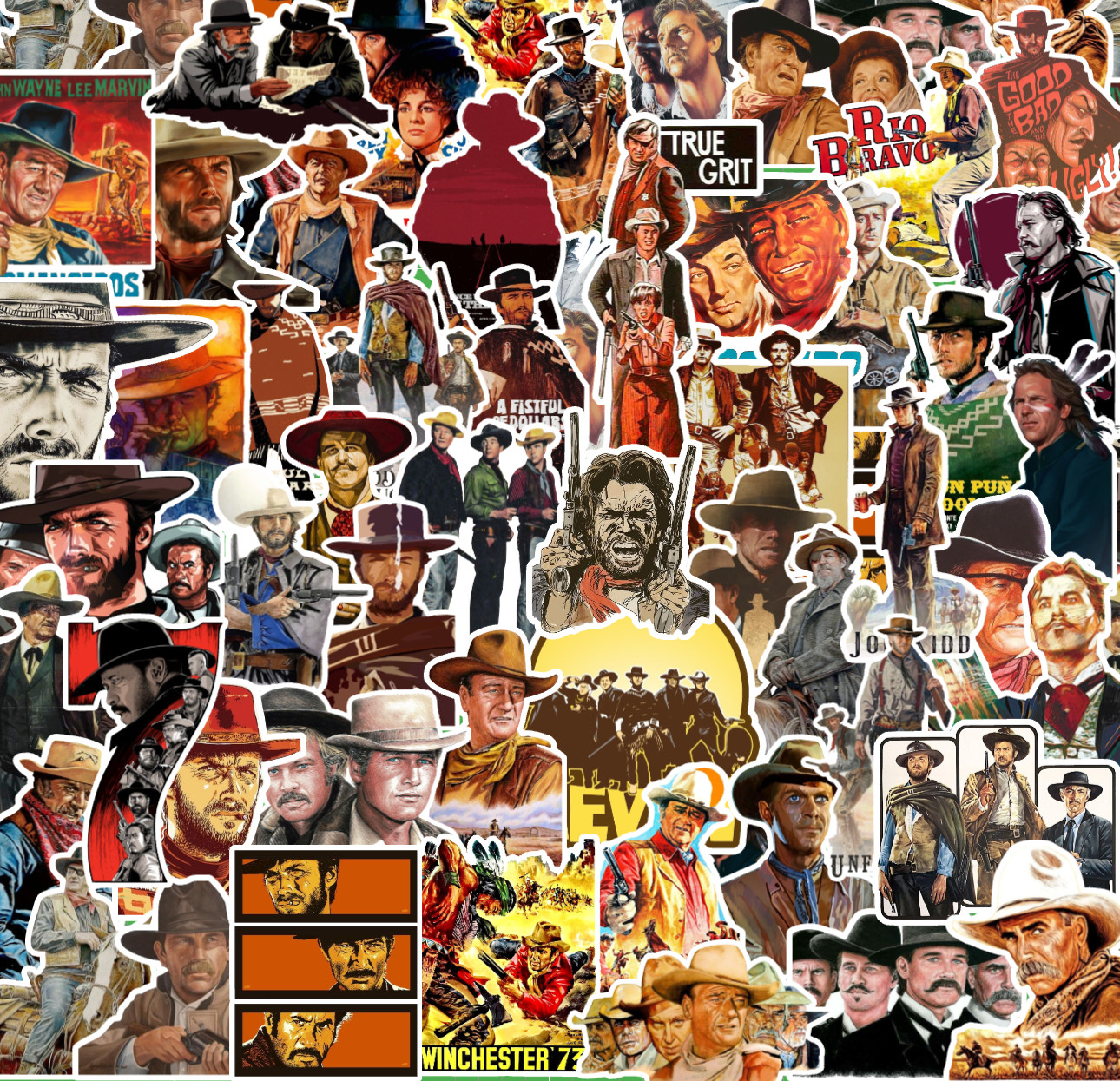 25/50 Western Movie Sticker Pack-Matte Vinyl- Eastwood Good Bad Ugly John Wayne