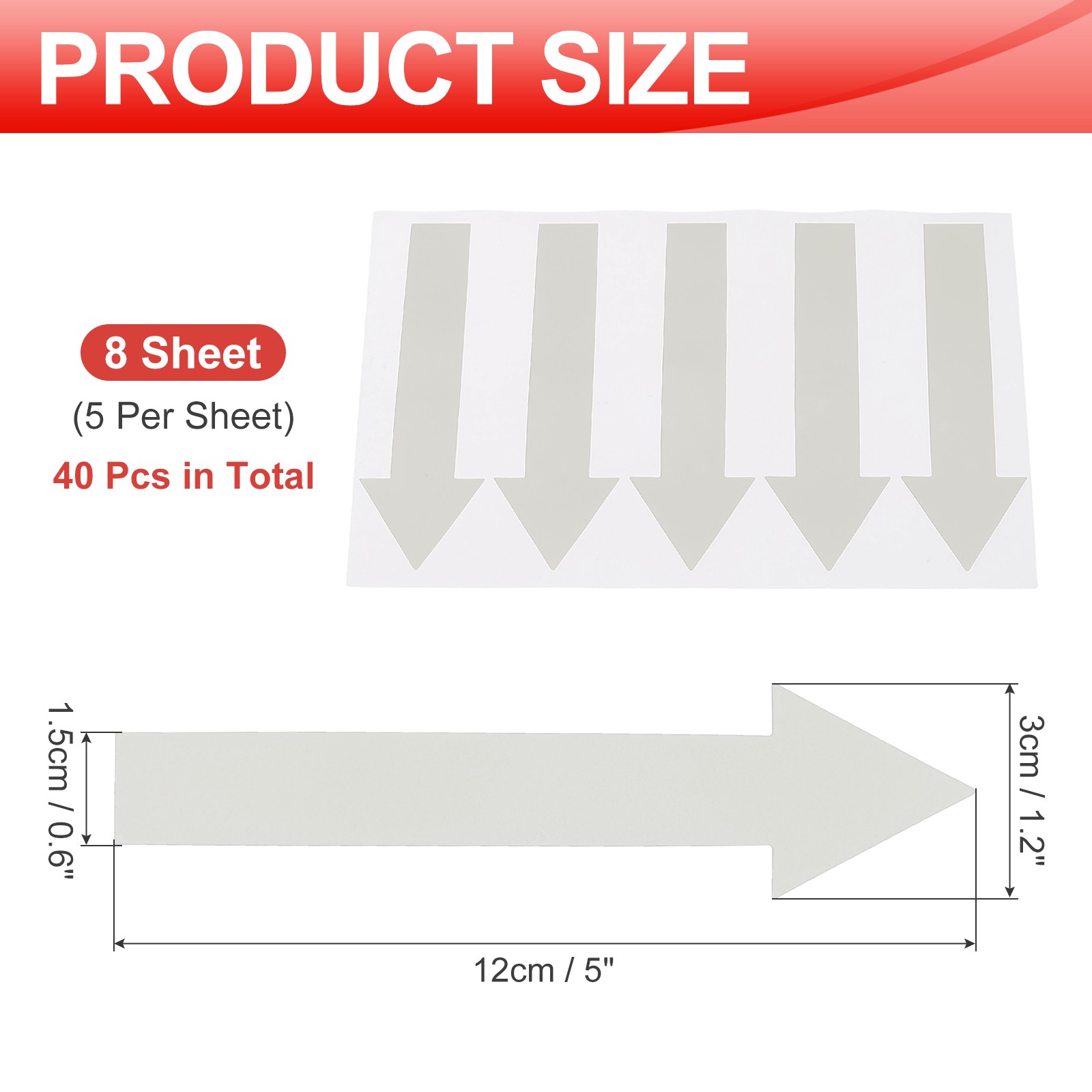 Arrow Sticker, (5×1.2 Inch, Light Gray) (40 Pcs), Waterproof Arrow Sign Sticker
