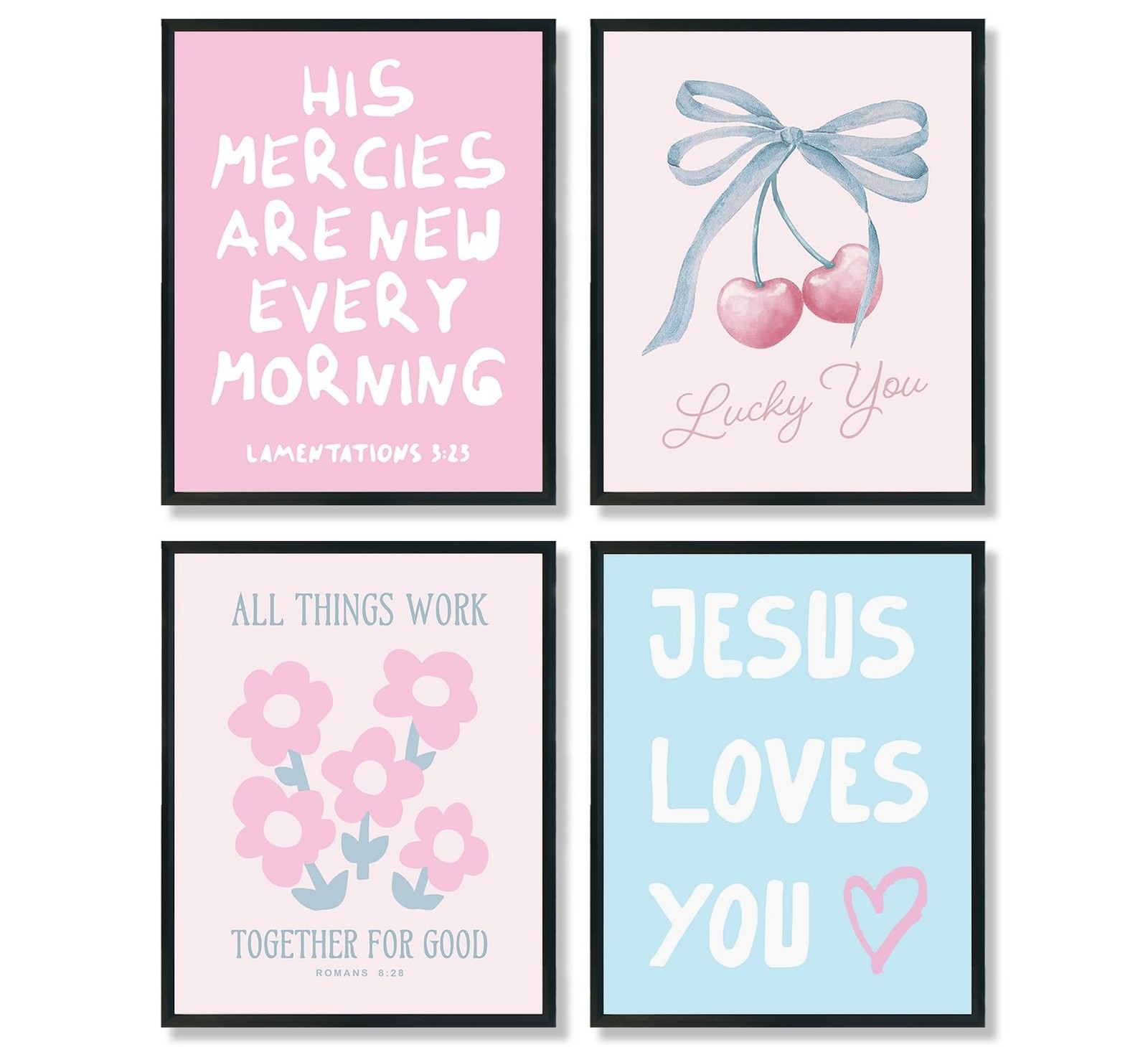 ULEGIE Coquette Blue Bow Jesus Wall Art Posters Decor Set of 4, Blue Coquette…