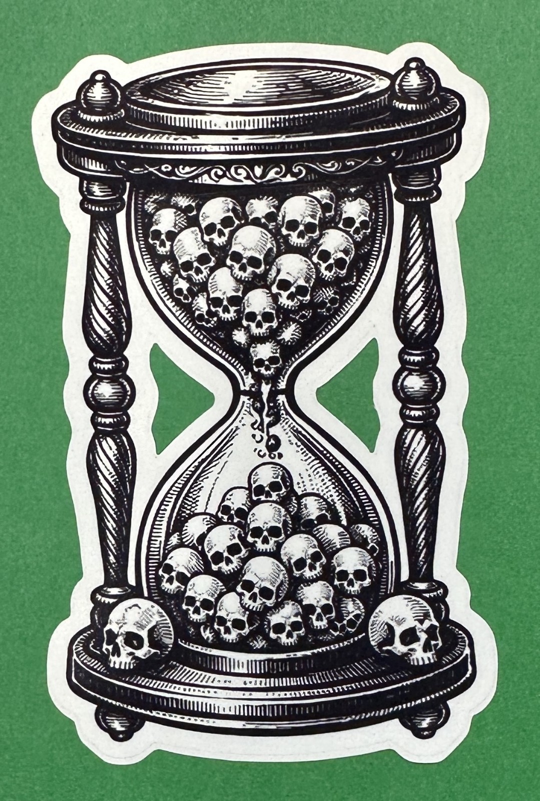 3 inch Gothic Skull Hourglass Vinyl Sticker Dark Memento Mori Skeleton Decal