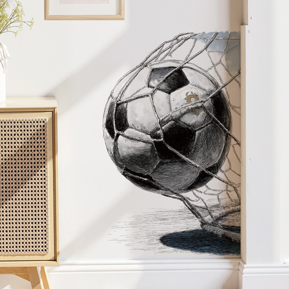 Soccer Ball Hitting Net Sketch Wall Art Print Thick Fade Resistant Ink