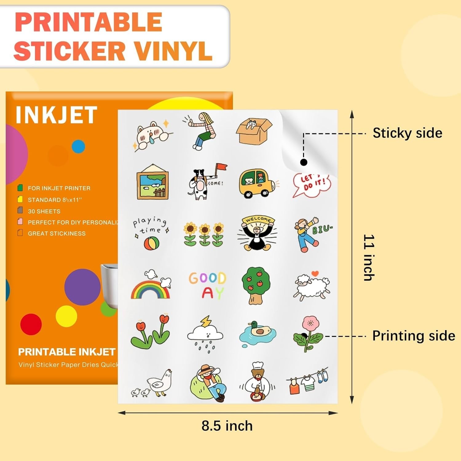 30 Sheets Printable Vinyl Sticker, Vinyl Glossy White Waterproof Sticker,Sui…