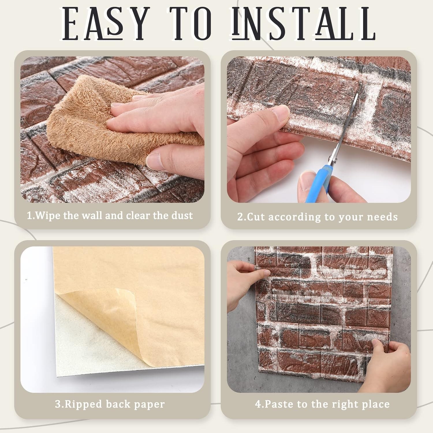 Red Brick Peel and Stick Wallpaper, 30 Panels for Easy Home Decoration