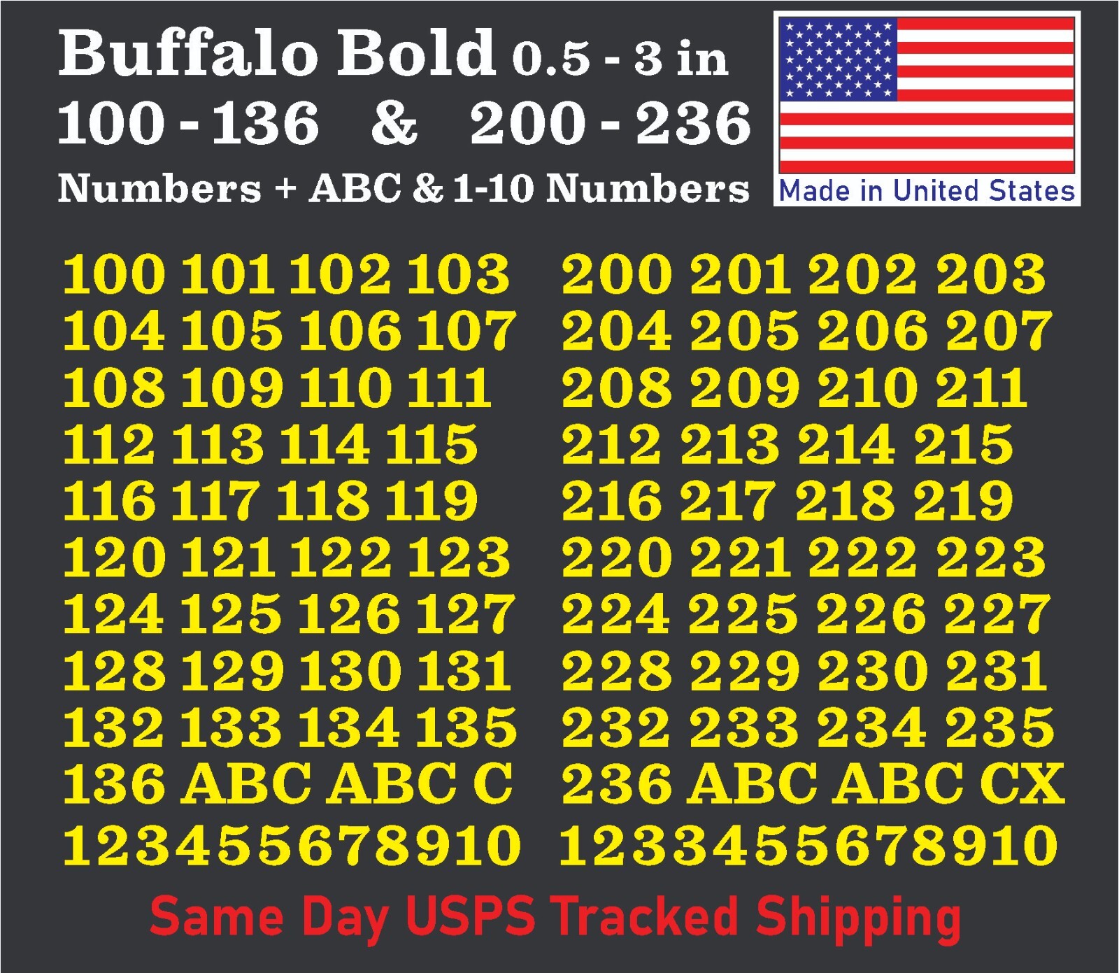 100-136 & 200-236 Vinyl Decal Numbers – Mailbox, Wall, Address, Locker Stickers